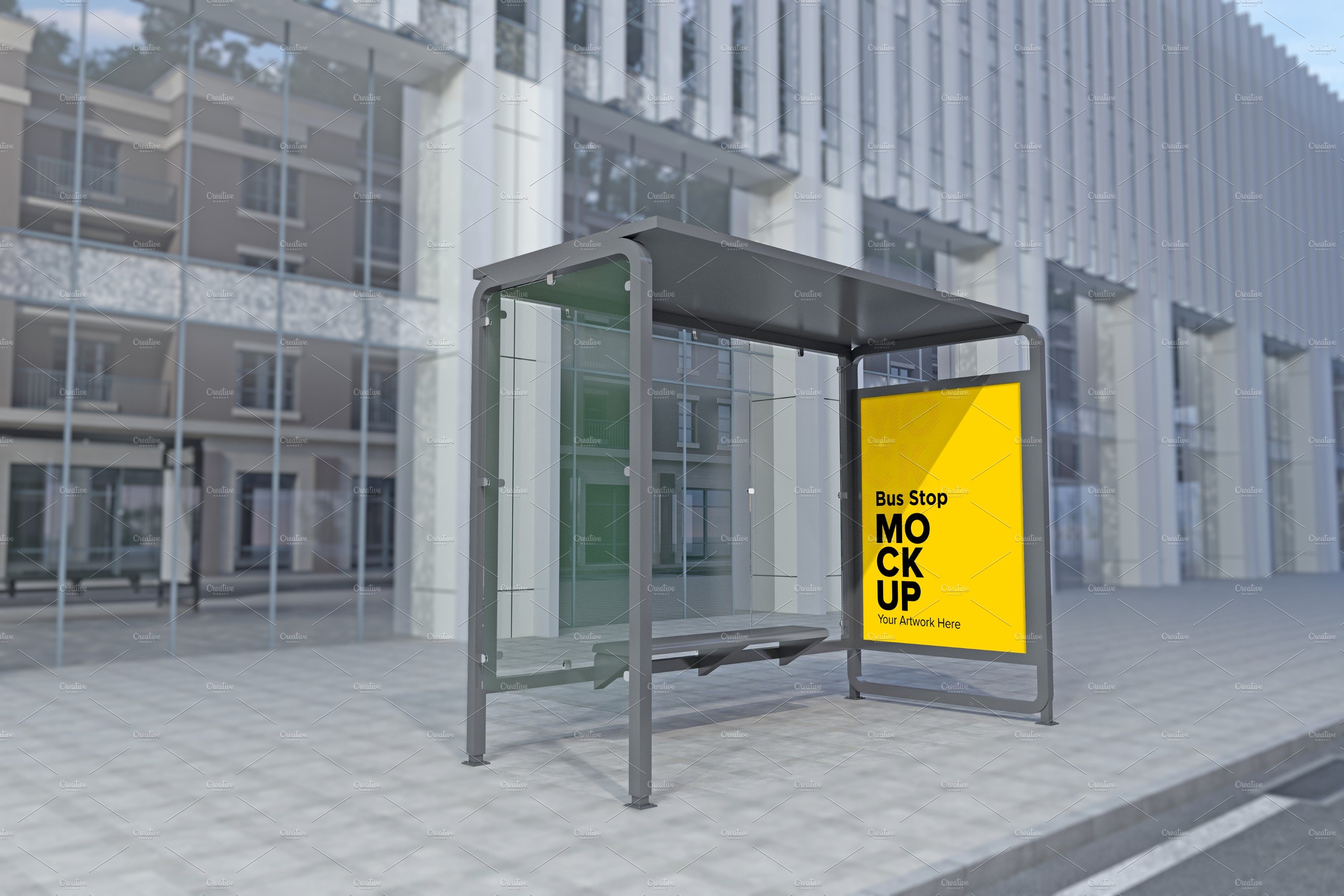 City Bus Shelter Sign mockup cover image.