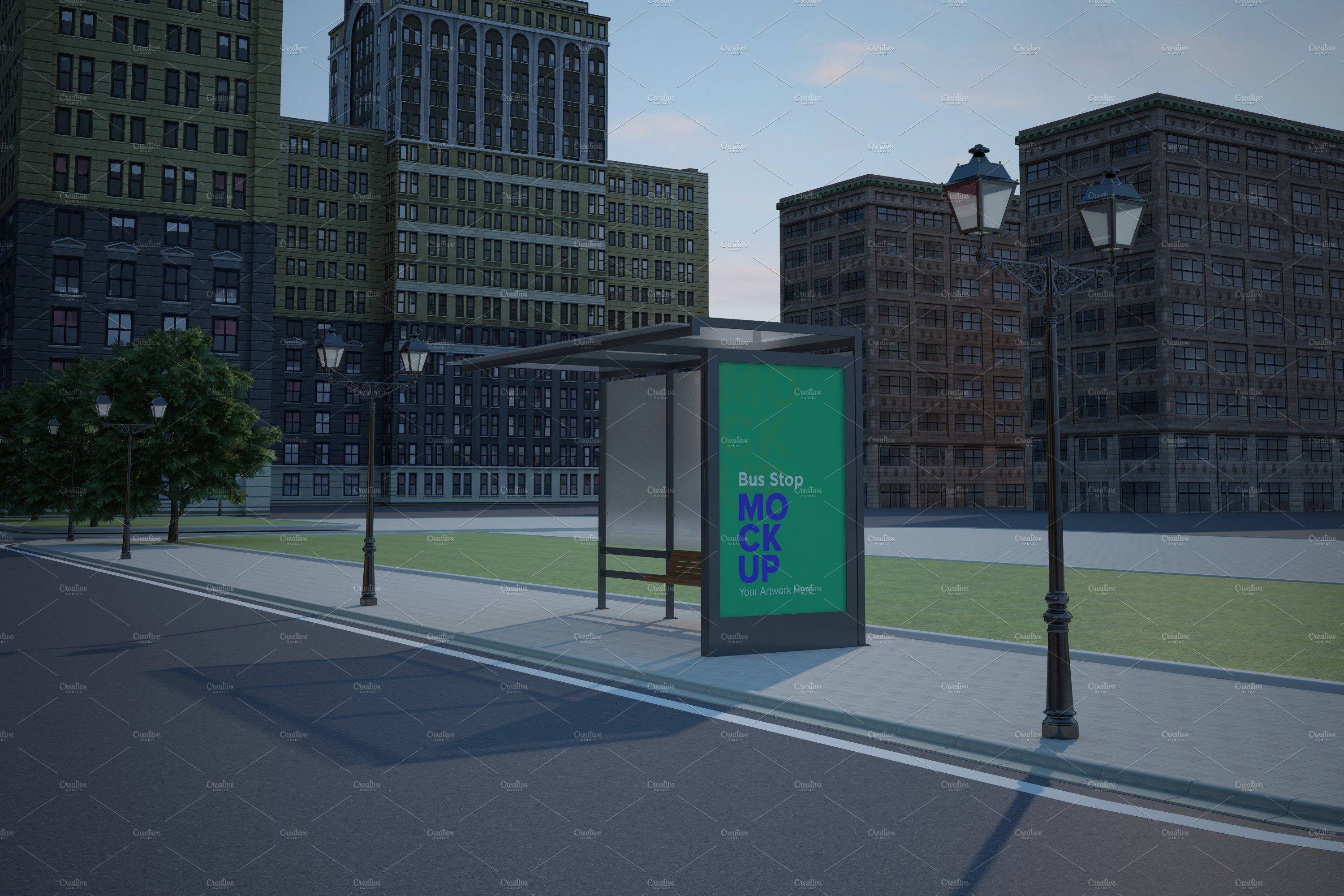 Evening View Bus Stop Signage Mockup cover image.