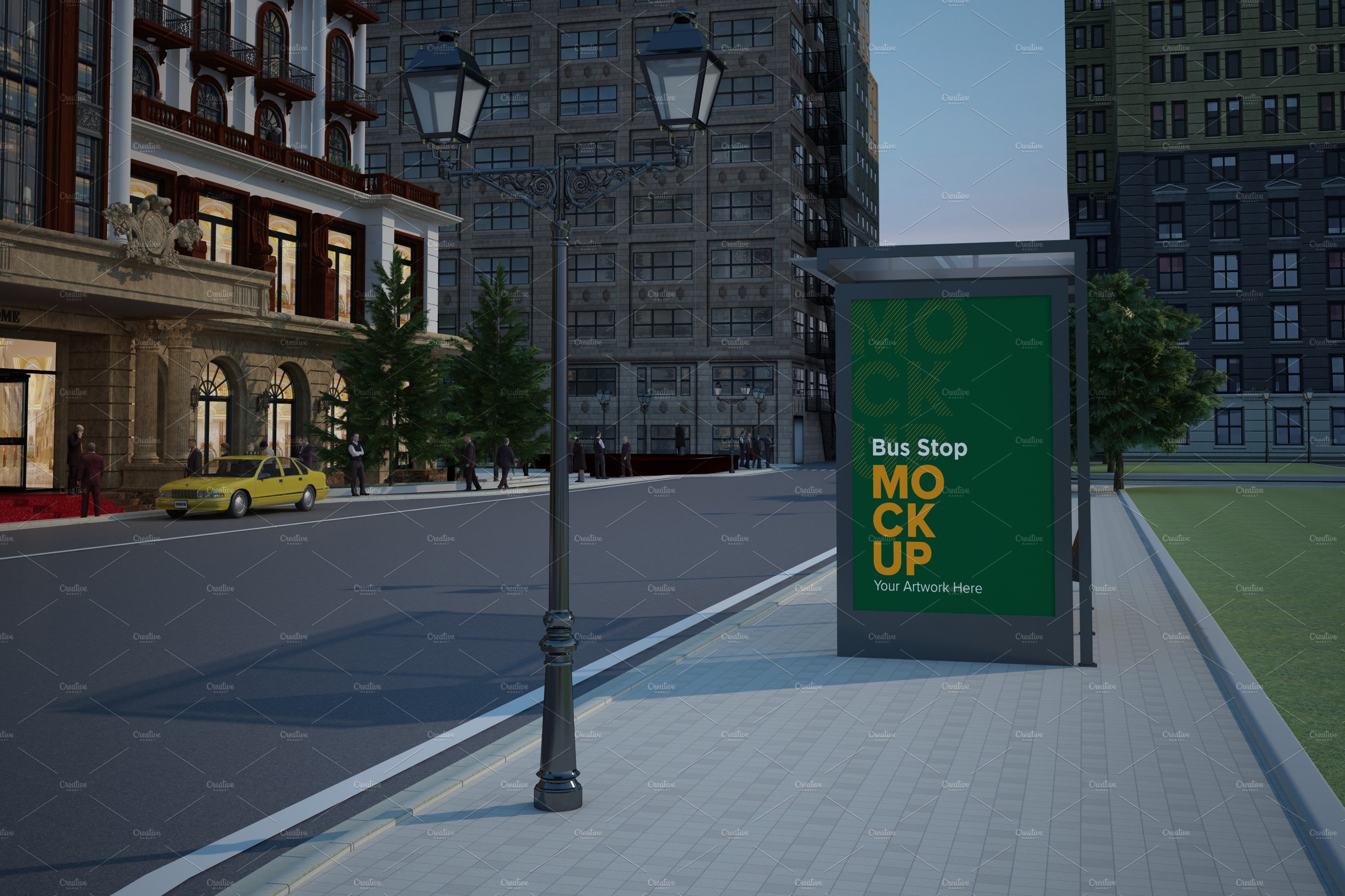 Evening View Bus Stop Signage Mockup cover image.