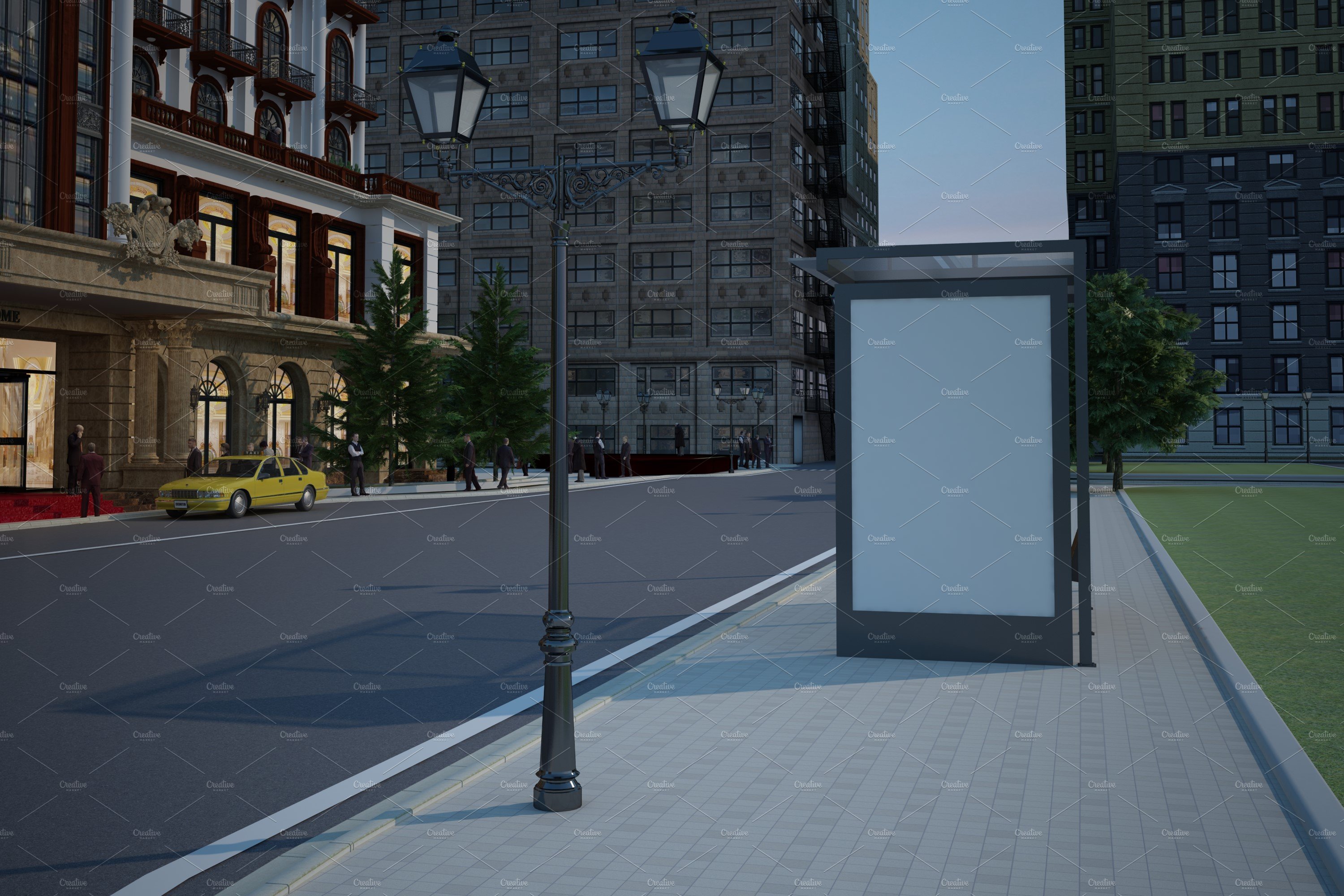 Evening View Bus Stop Signage Mockup preview image.