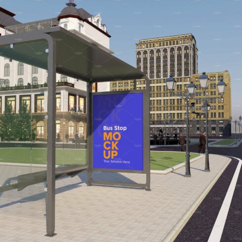 City Bus Stop Sign Mockup cover image.