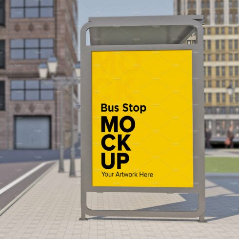 City Bus Shelter Sign mockup cover image.