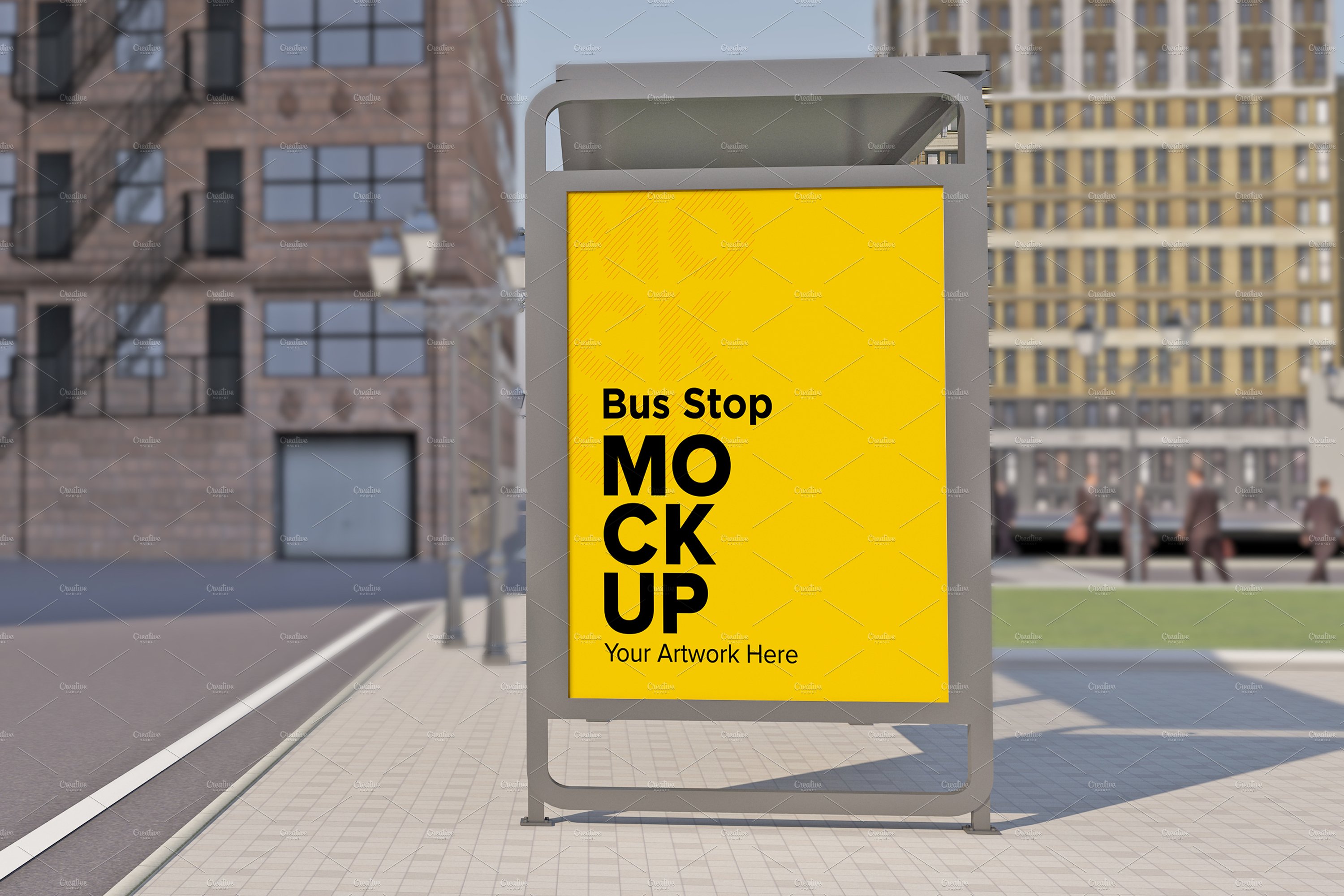 City Bus Shelter Sign mockup cover image.