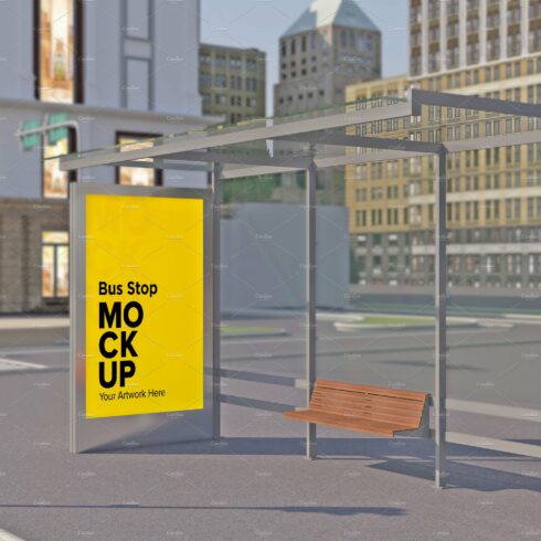 City Bus Shelter Sign mockup cover image.