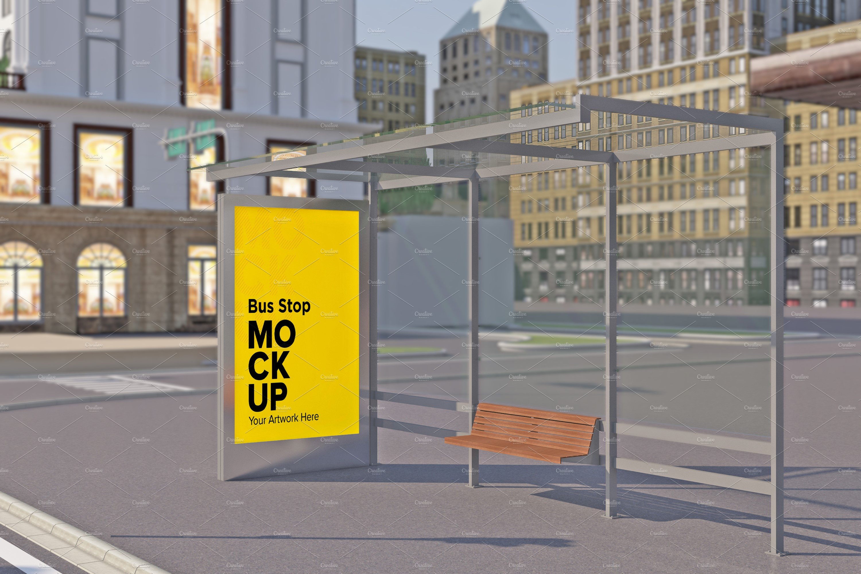 City Bus Shelter Sign mockup cover image.