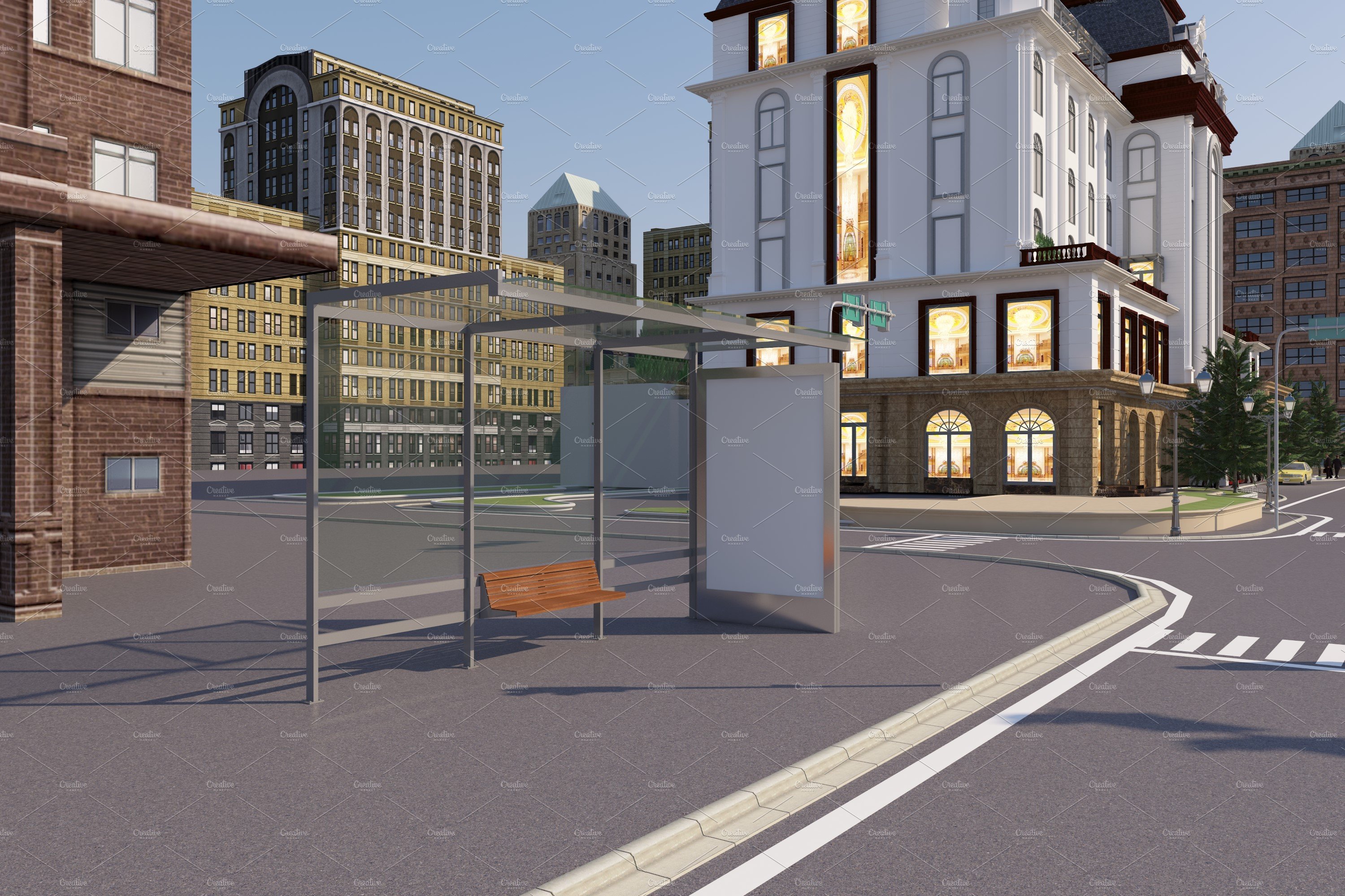 Bus Shelter Advertising Sign Mockup preview image.