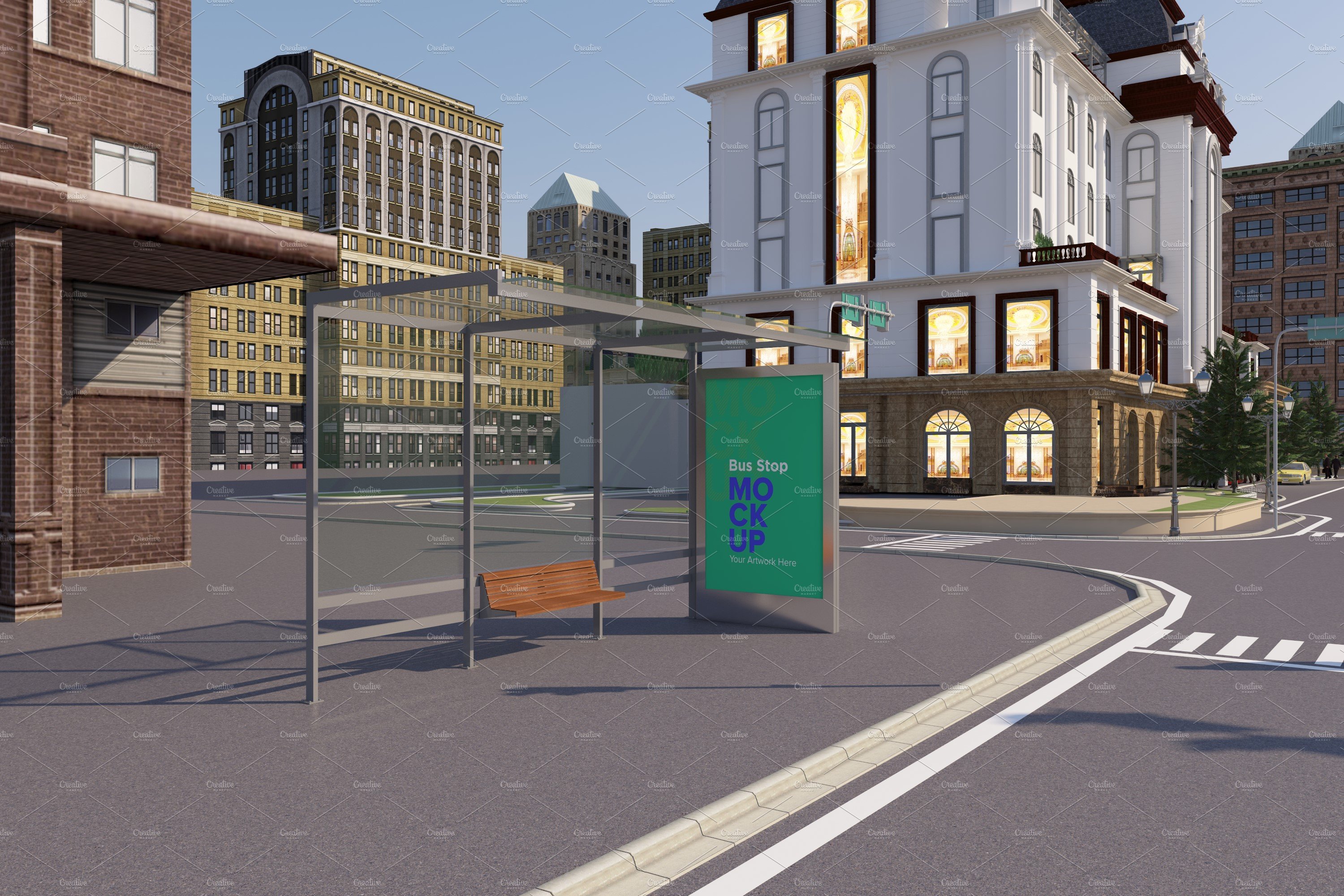 Bus Shelter Advertising Sign Mockup cover image.