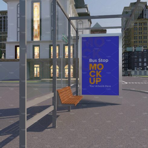 City Bus Stop Sign Mockup cover image.