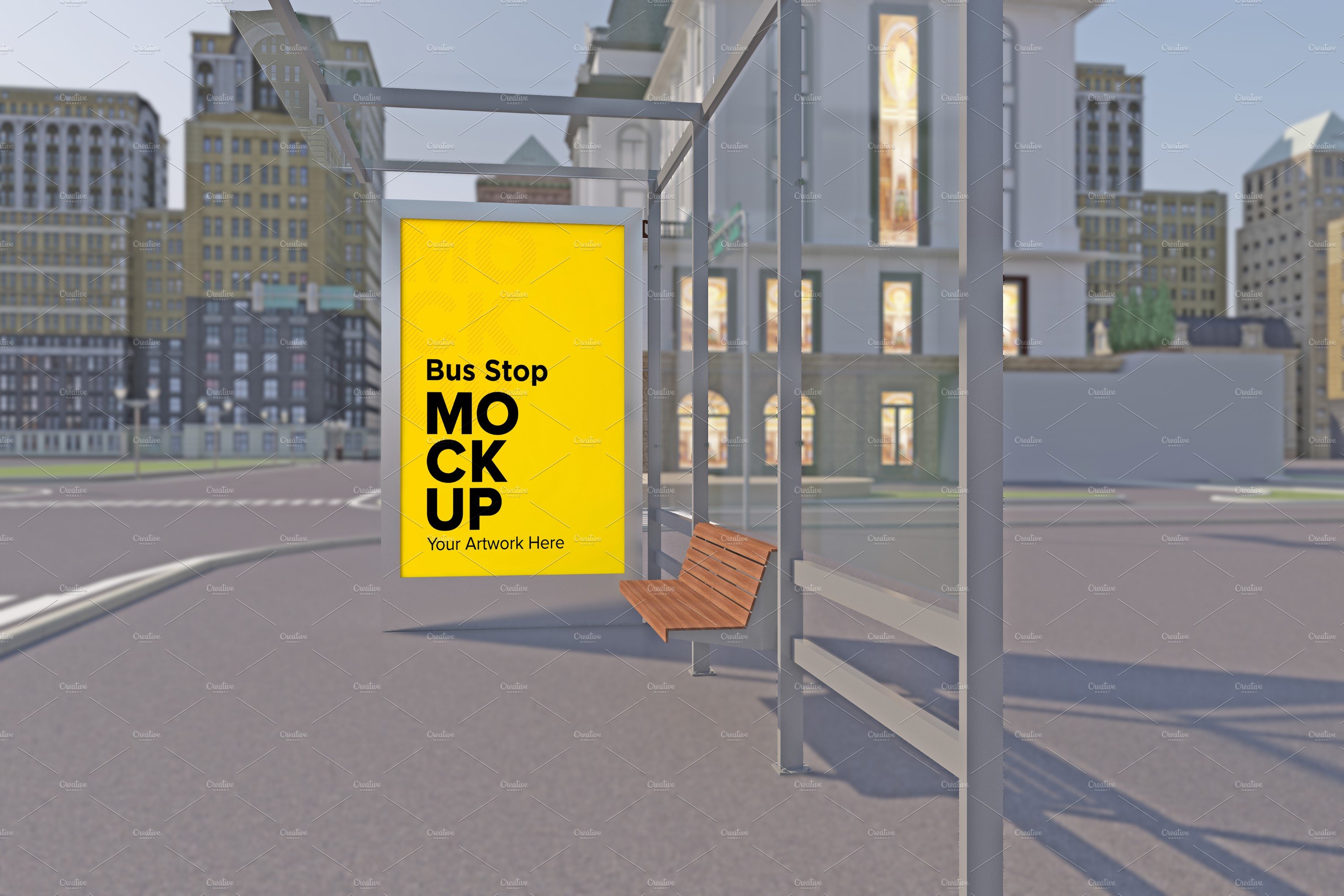 Evening View Bus Stop Sign mockup cover image.