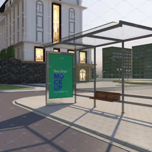 Bus Shelter Advertising Sign Mockup cover image.