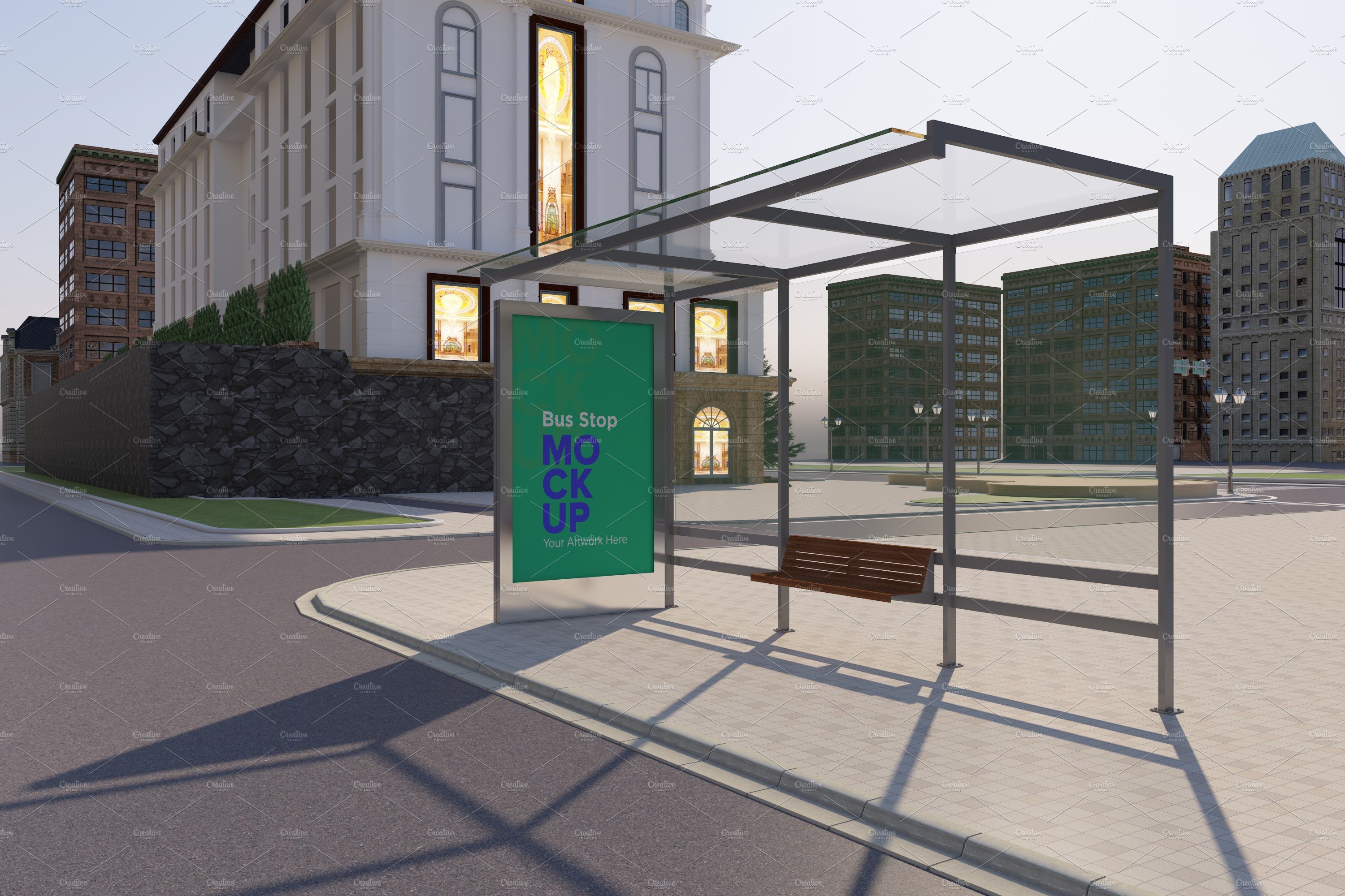 Bus Shelter Advertising Sign Mockup cover image.