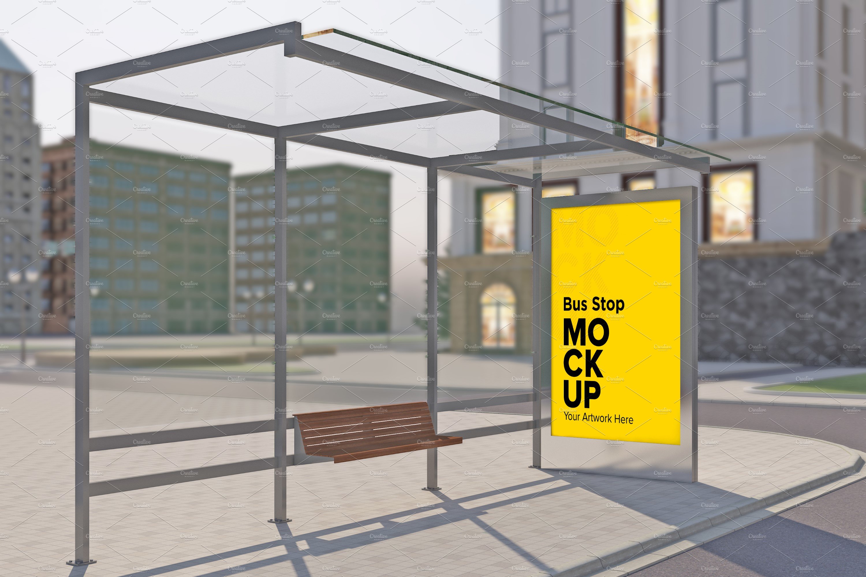 Evening View Bus Stop Sign mockup cover image.