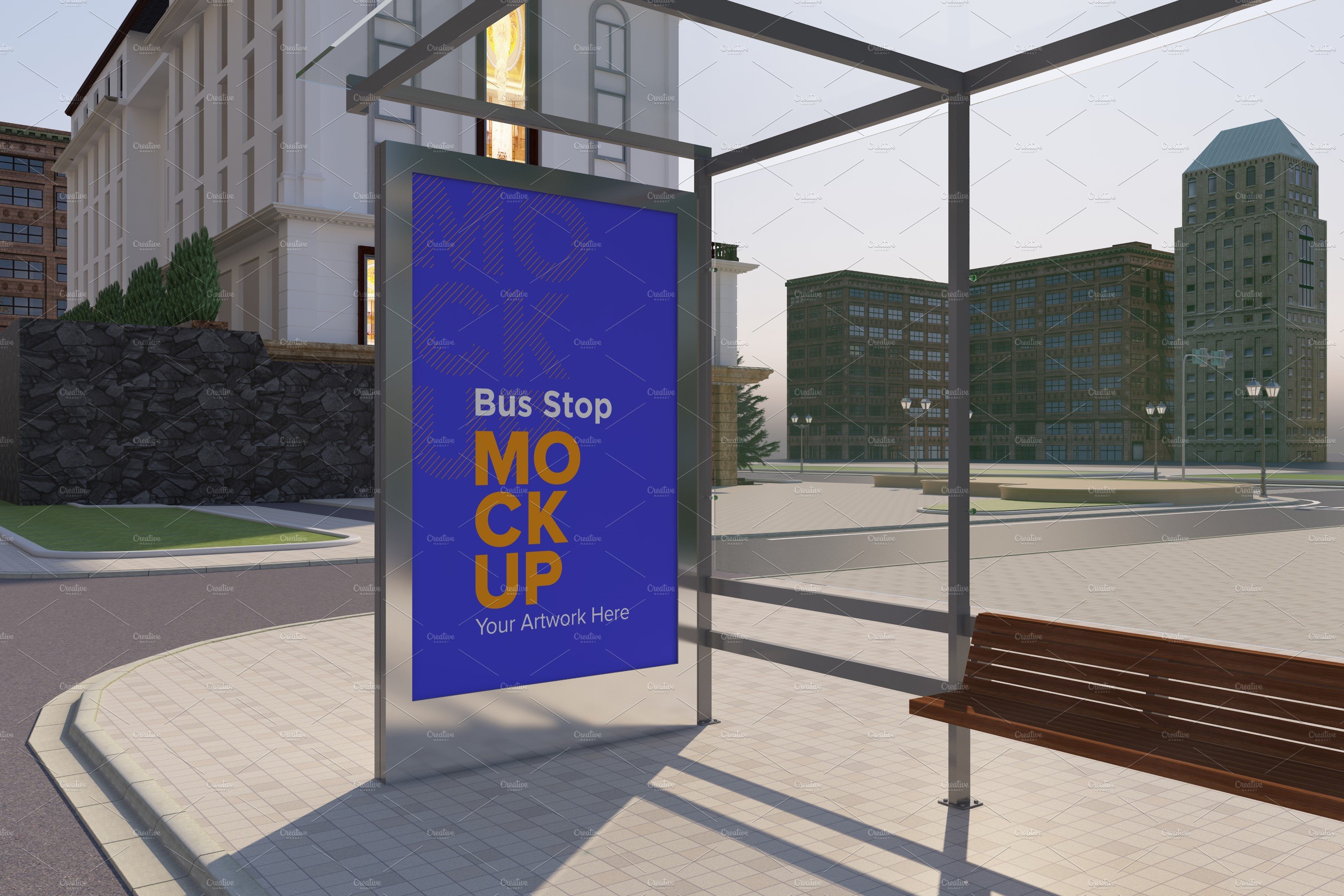 City Bus Stop Sign Mockup cover image.