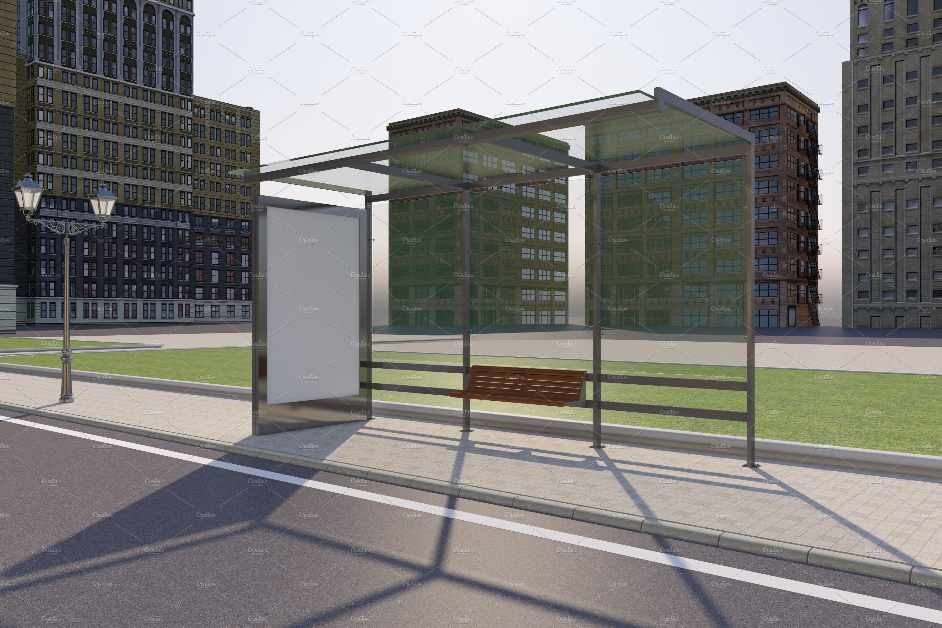 Bus Shelter Advertising Sign Mockup preview image.