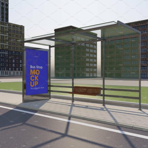 Bus Shelter Advertising Sign Mockup cover image.