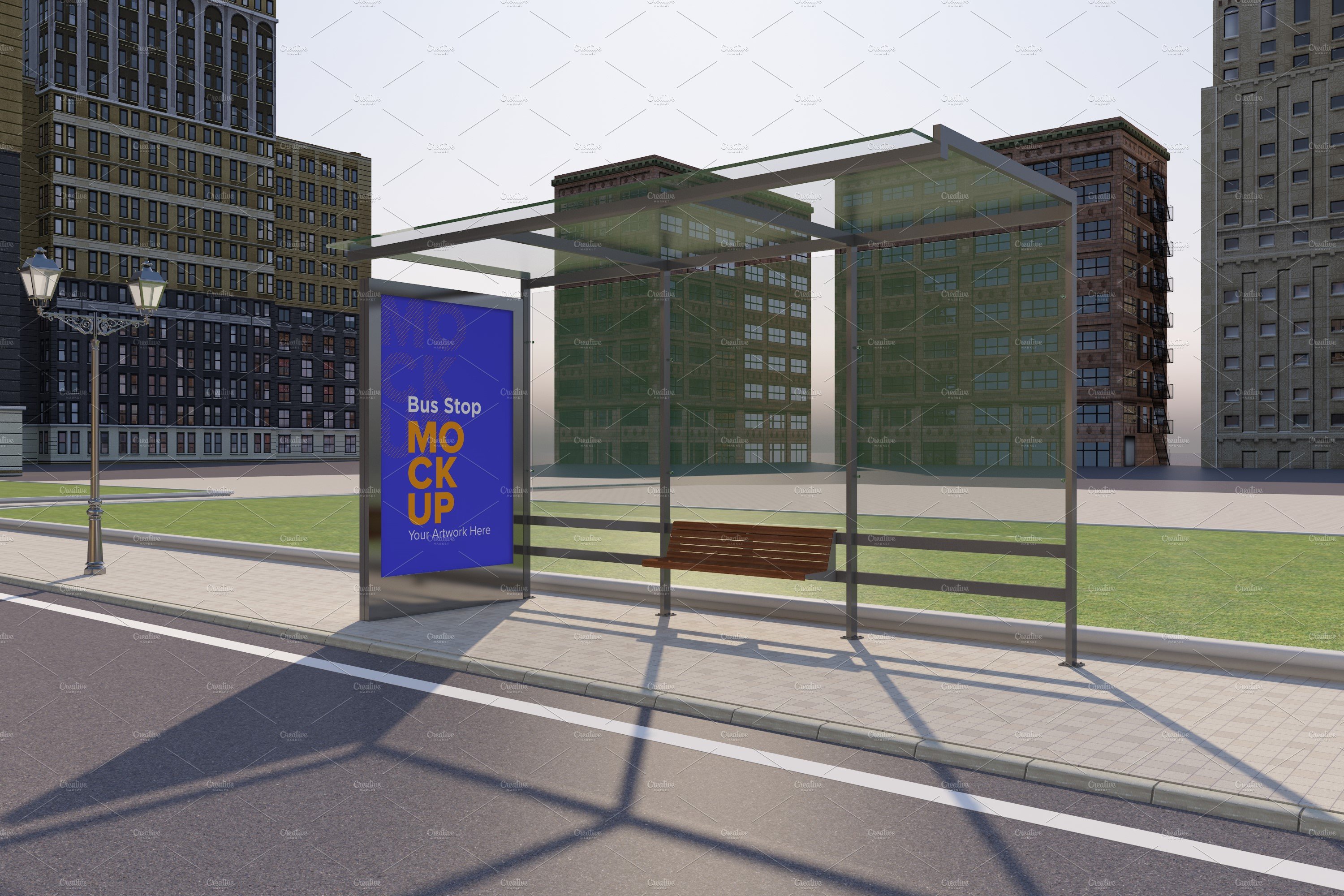 Bus Shelter Advertising Sign Mockup cover image.