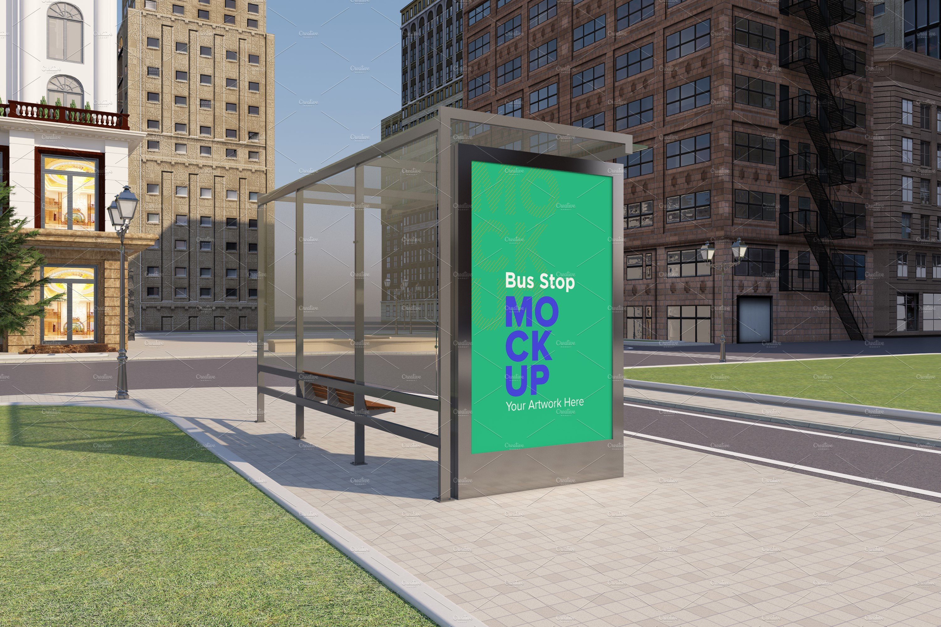 City Bus Stop Sign Mockup cover image.