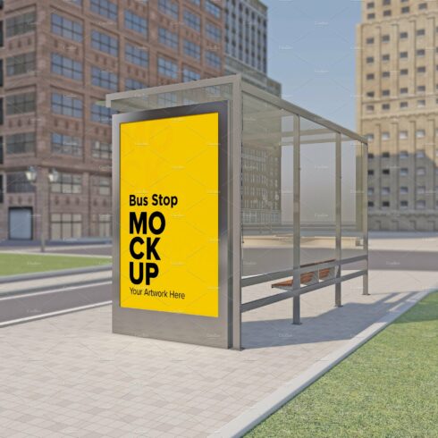 City Bus Shelter Sign mockup cover image.