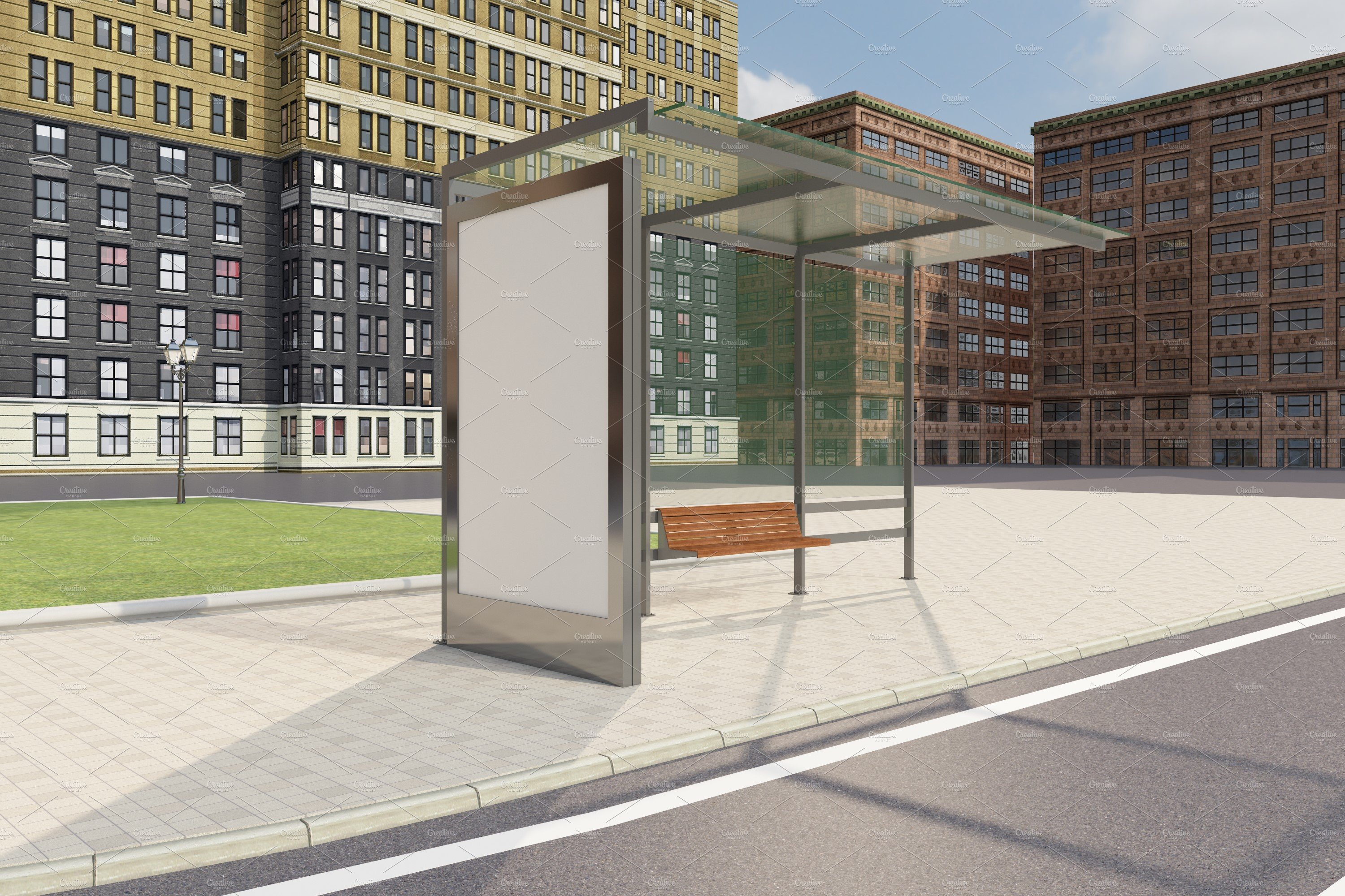 Bus Shelter Advertising Sign Mockup preview image.