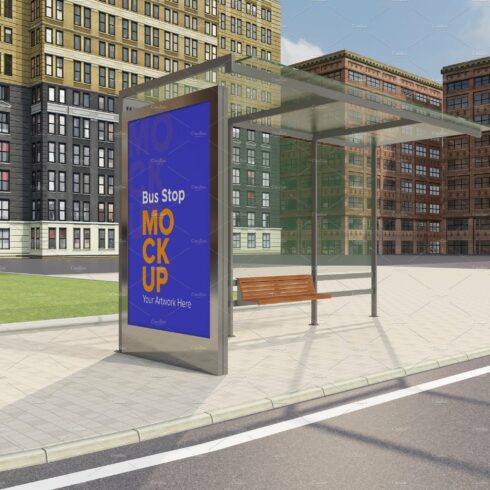 Bus Shelter Advertising Sign Mockup cover image.