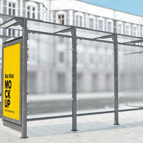 City Bus Shelter Sign mockup cover image.