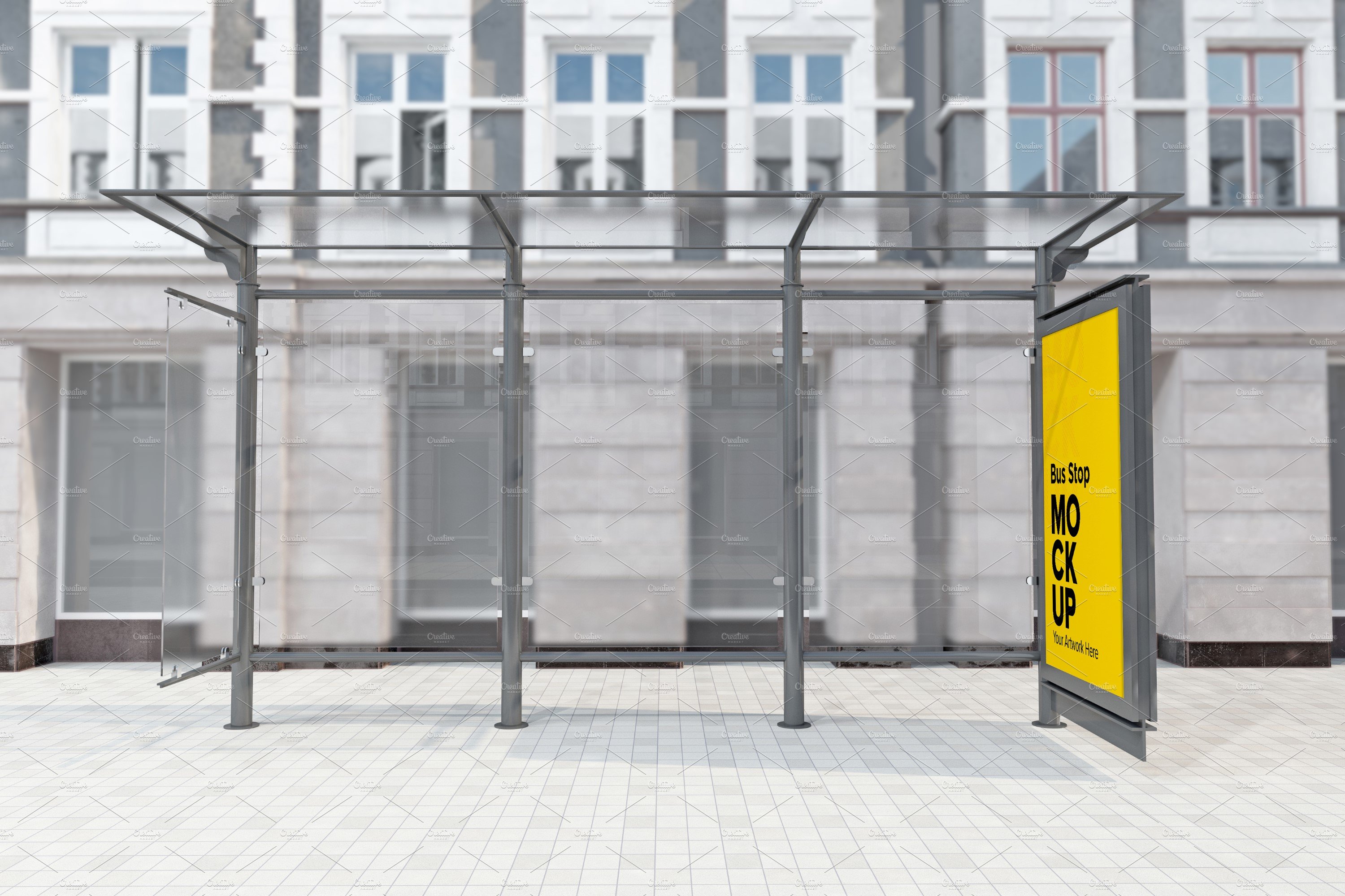 City Bus Shelter Sign mockup cover image.