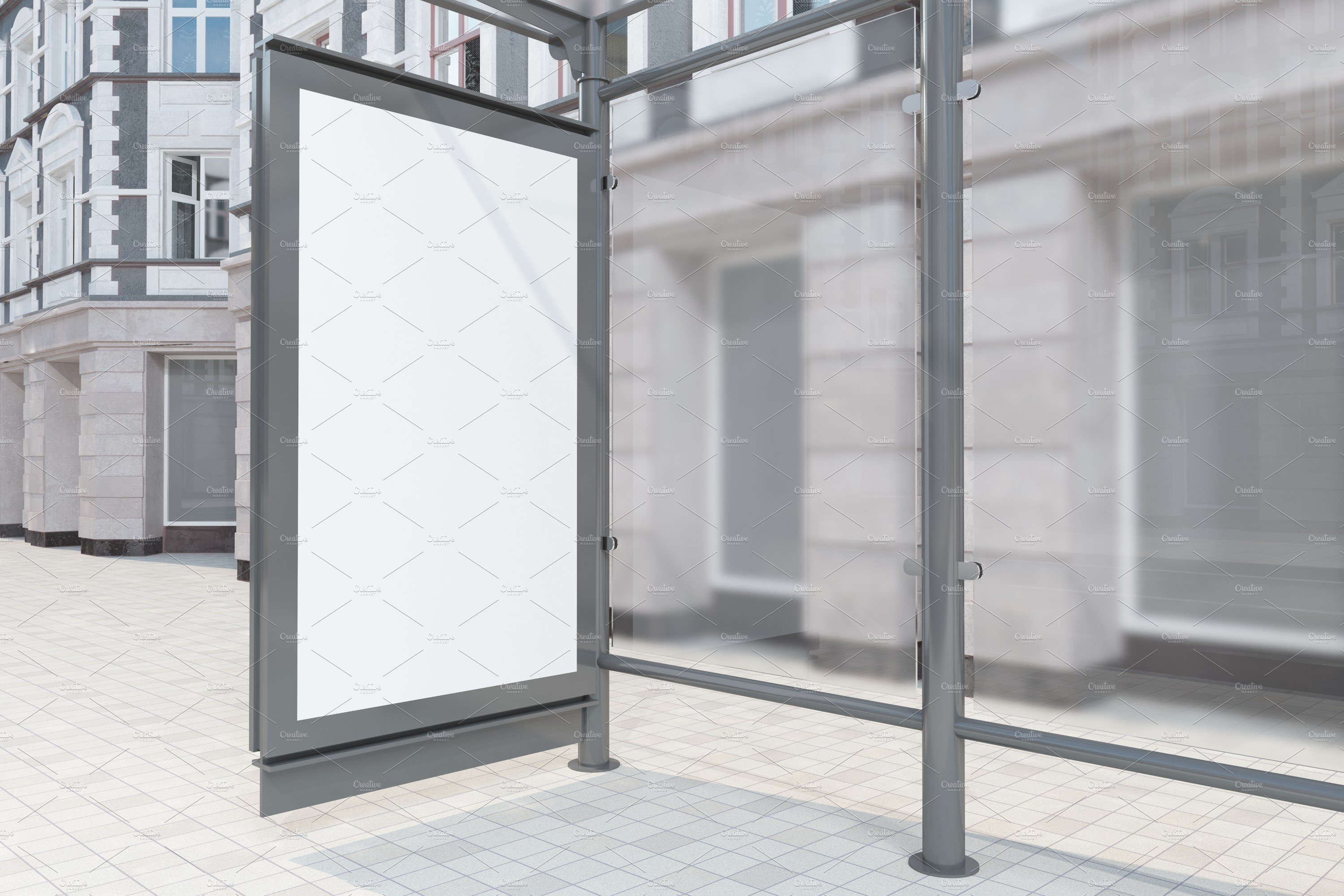 Bus Shelter Advertising Sign Mockup preview image.