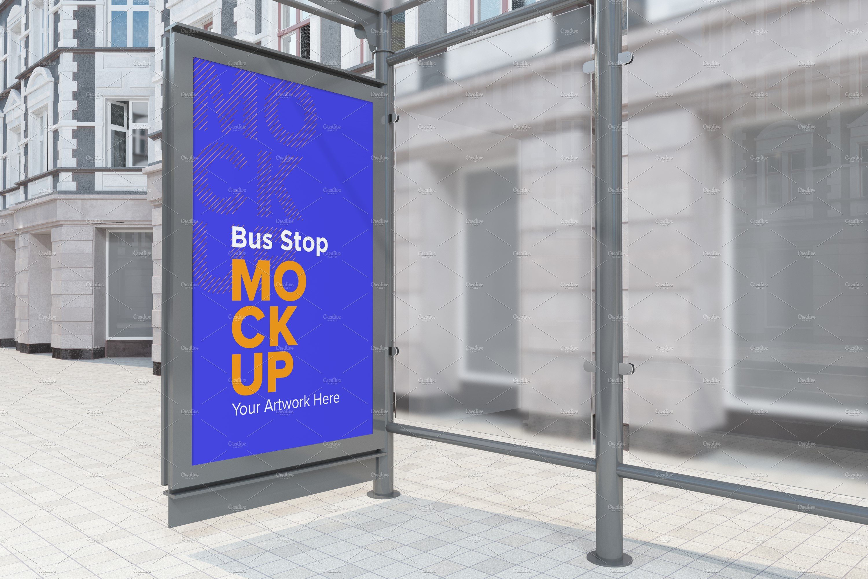 Bus Shelter Advertising Sign Mockup cover image.