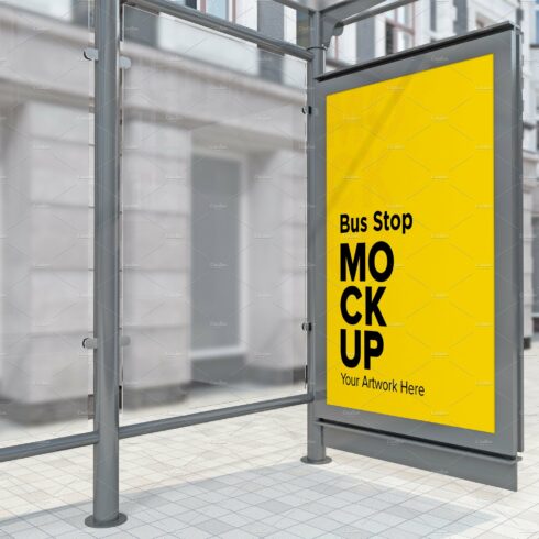 City Bus Shelter Sign mockup cover image.