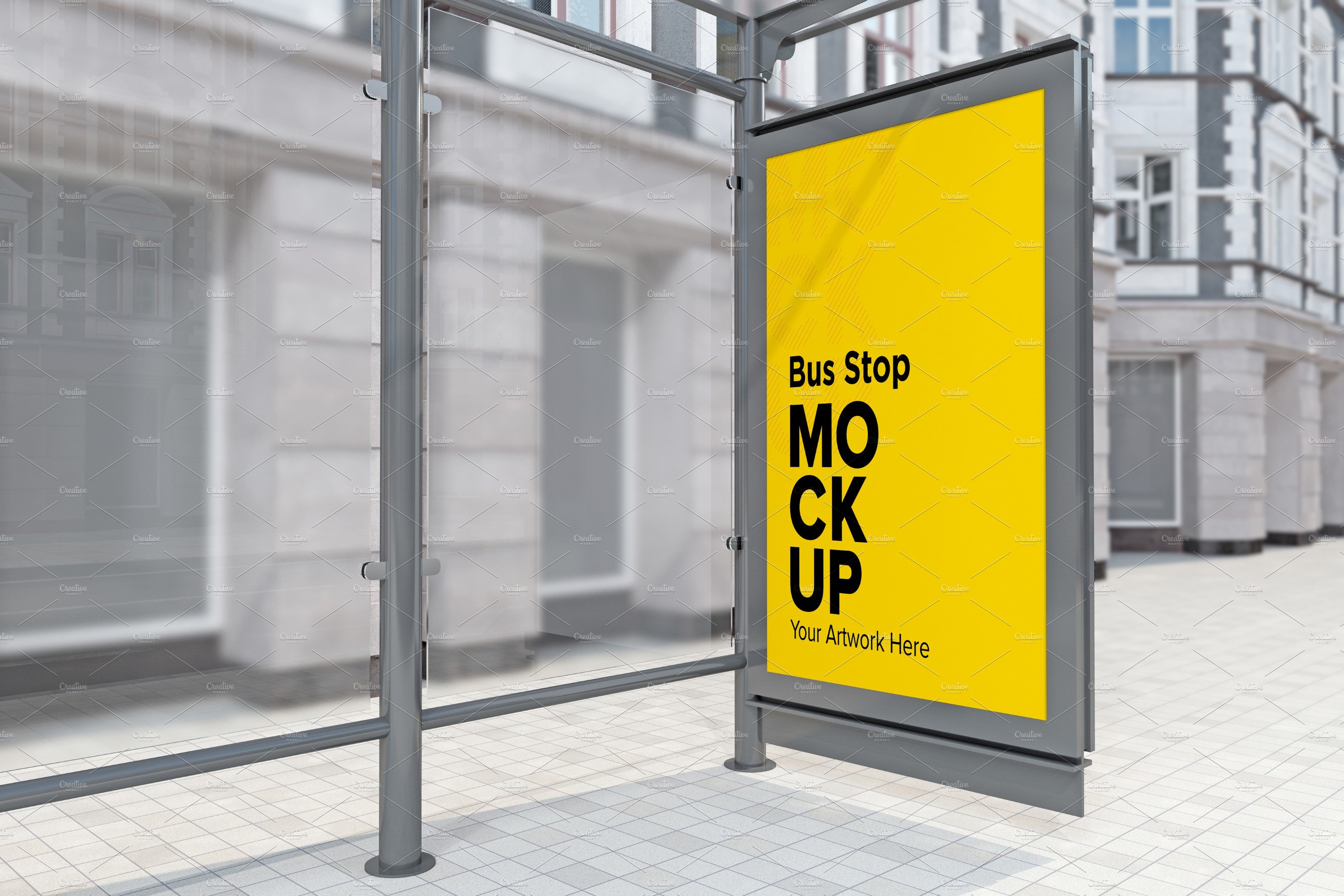 City Bus Shelter Sign mockup cover image.