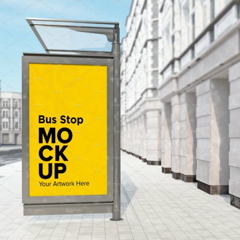 City Bus Shelter Sign mockup cover image.