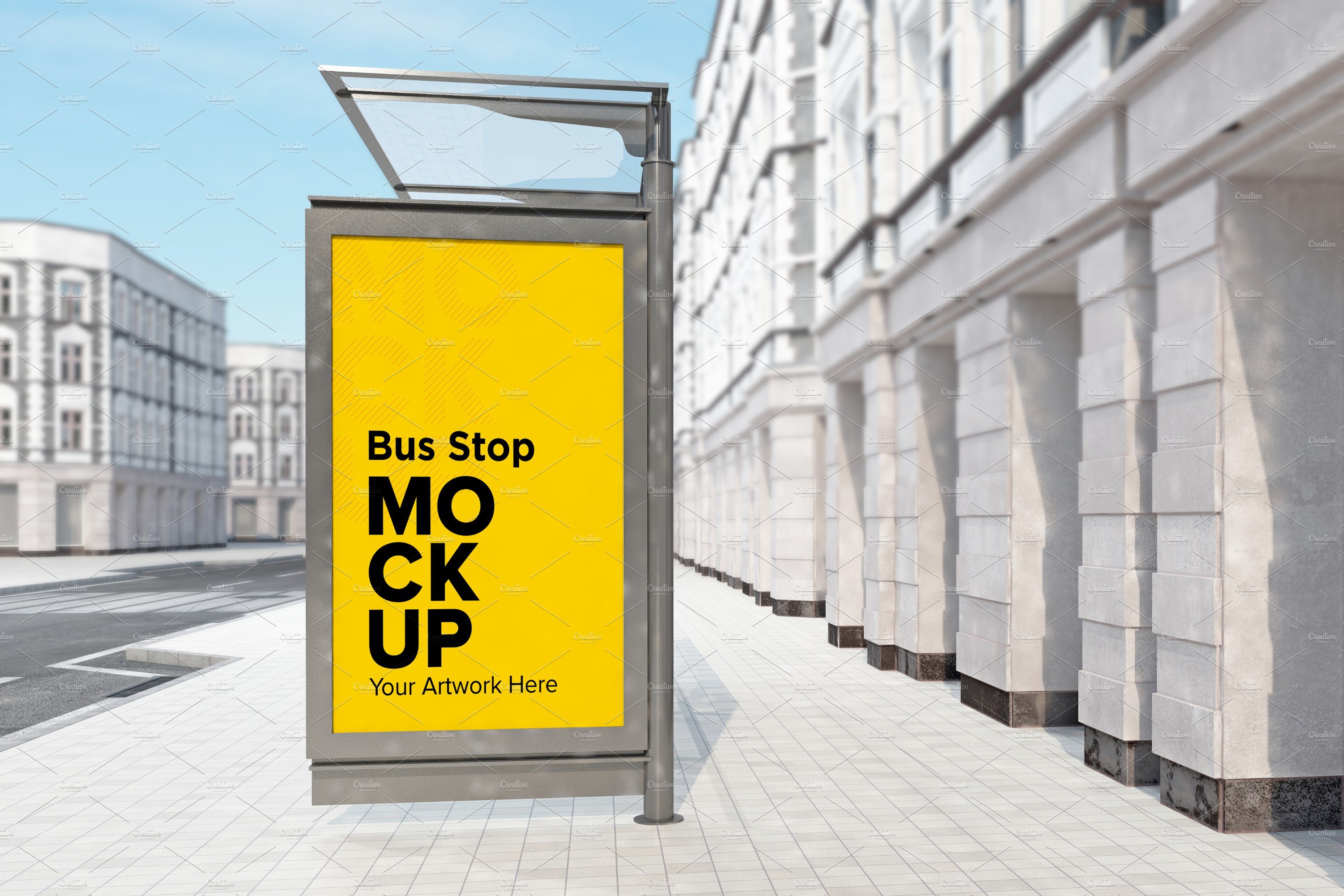 City Bus Shelter Sign mockup cover image.