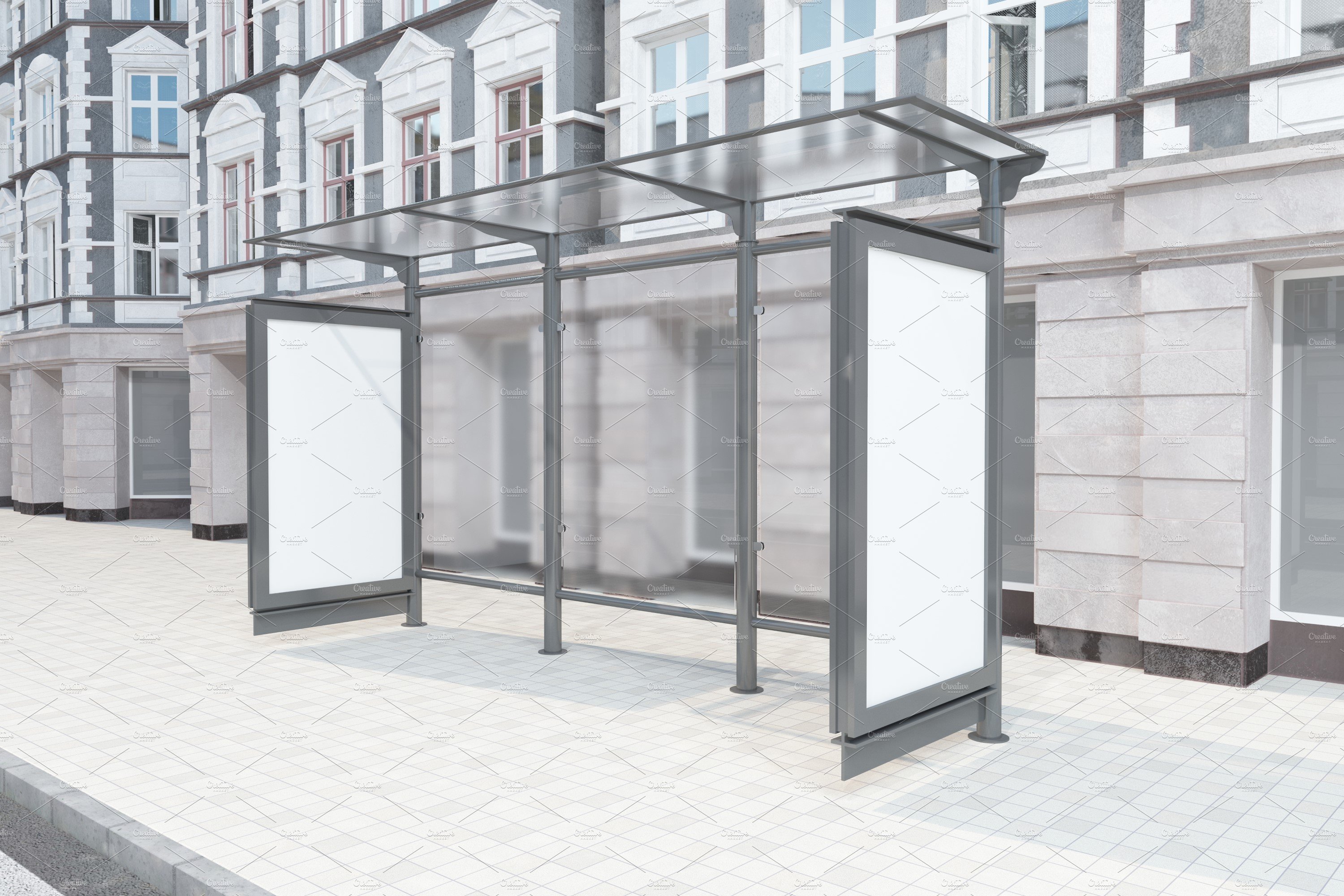 Bus Stop with 2 Sign Mockup preview image.