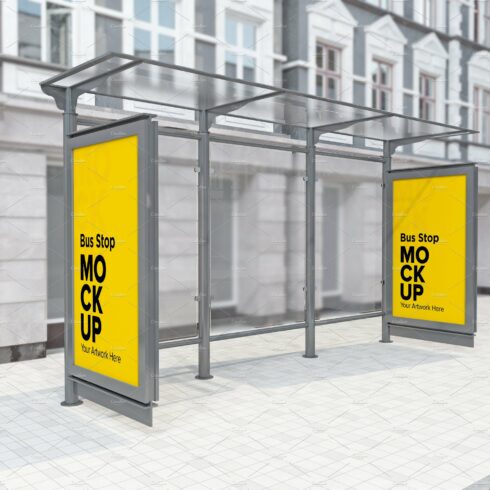 Bus Shelter With 2 Sign mockup cover image.