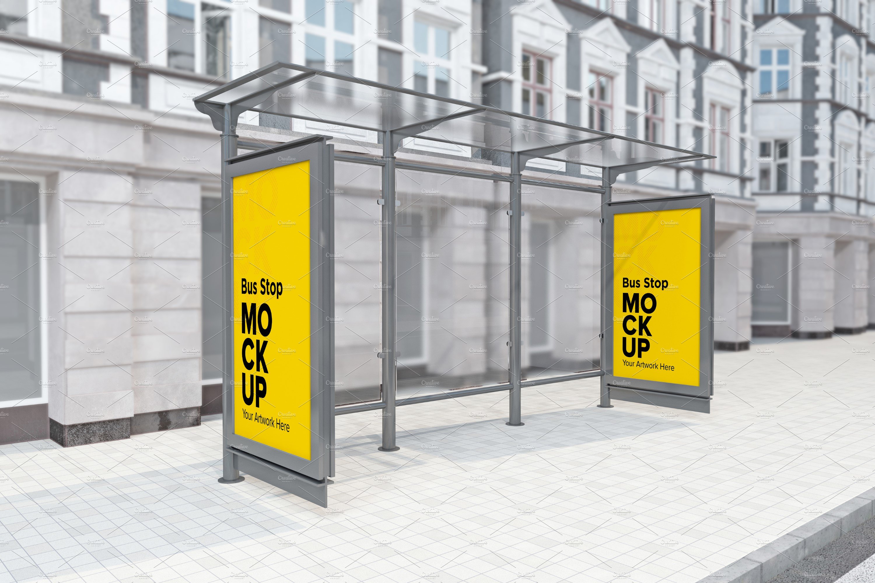 Bus Shelter With 2 Sign mockup cover image.