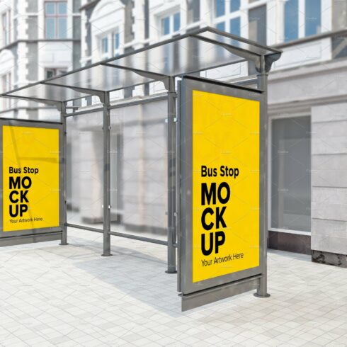 Bus Shelter With 2 Sign mockup cover image.