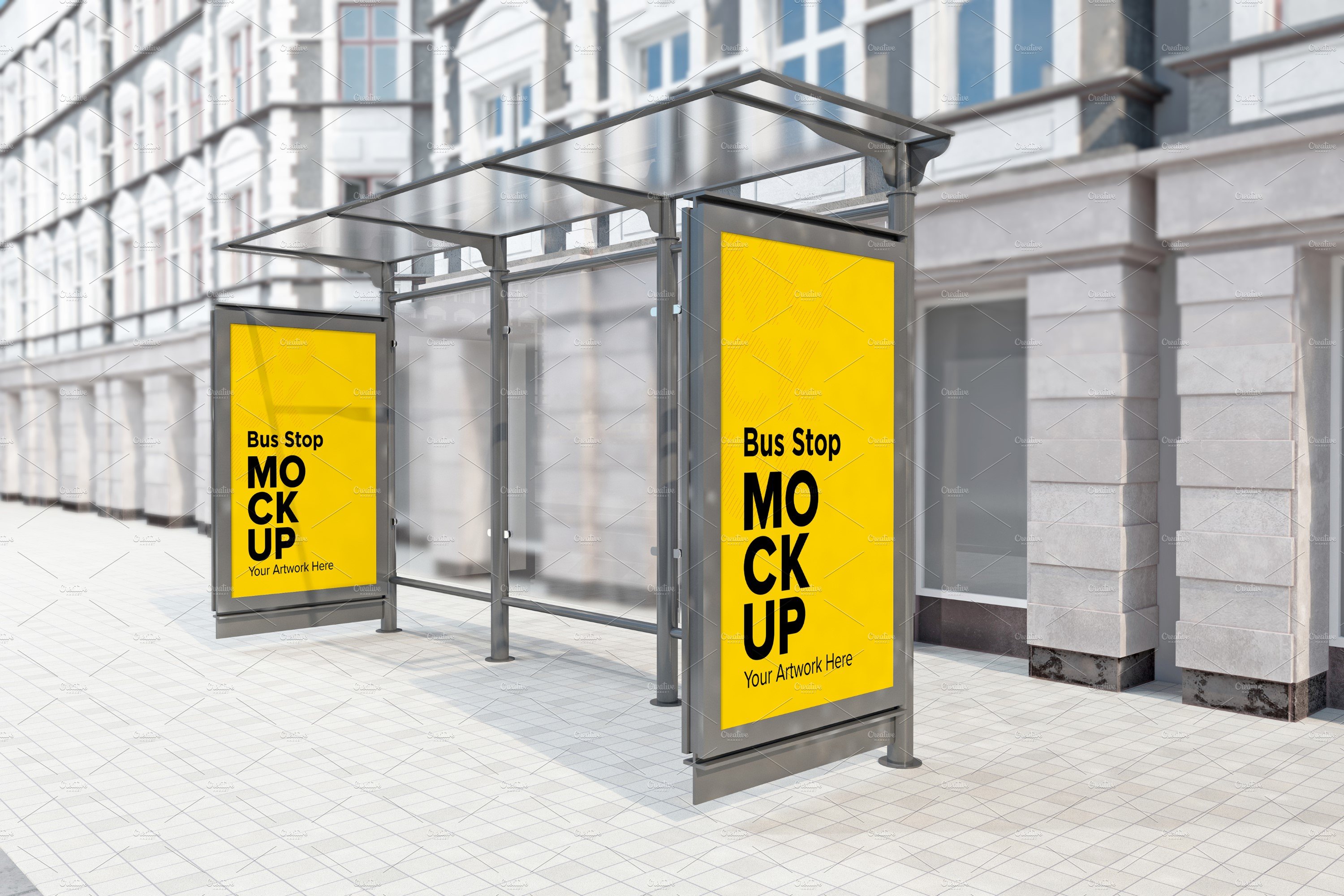 Bus Shelter With 2 Sign mockup cover image.