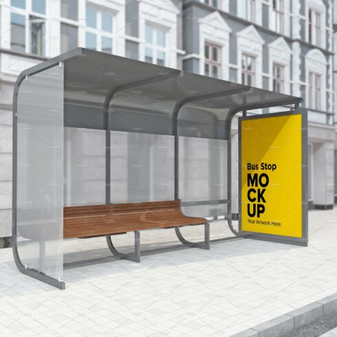 City Bus Shelter Sign mockup cover image.