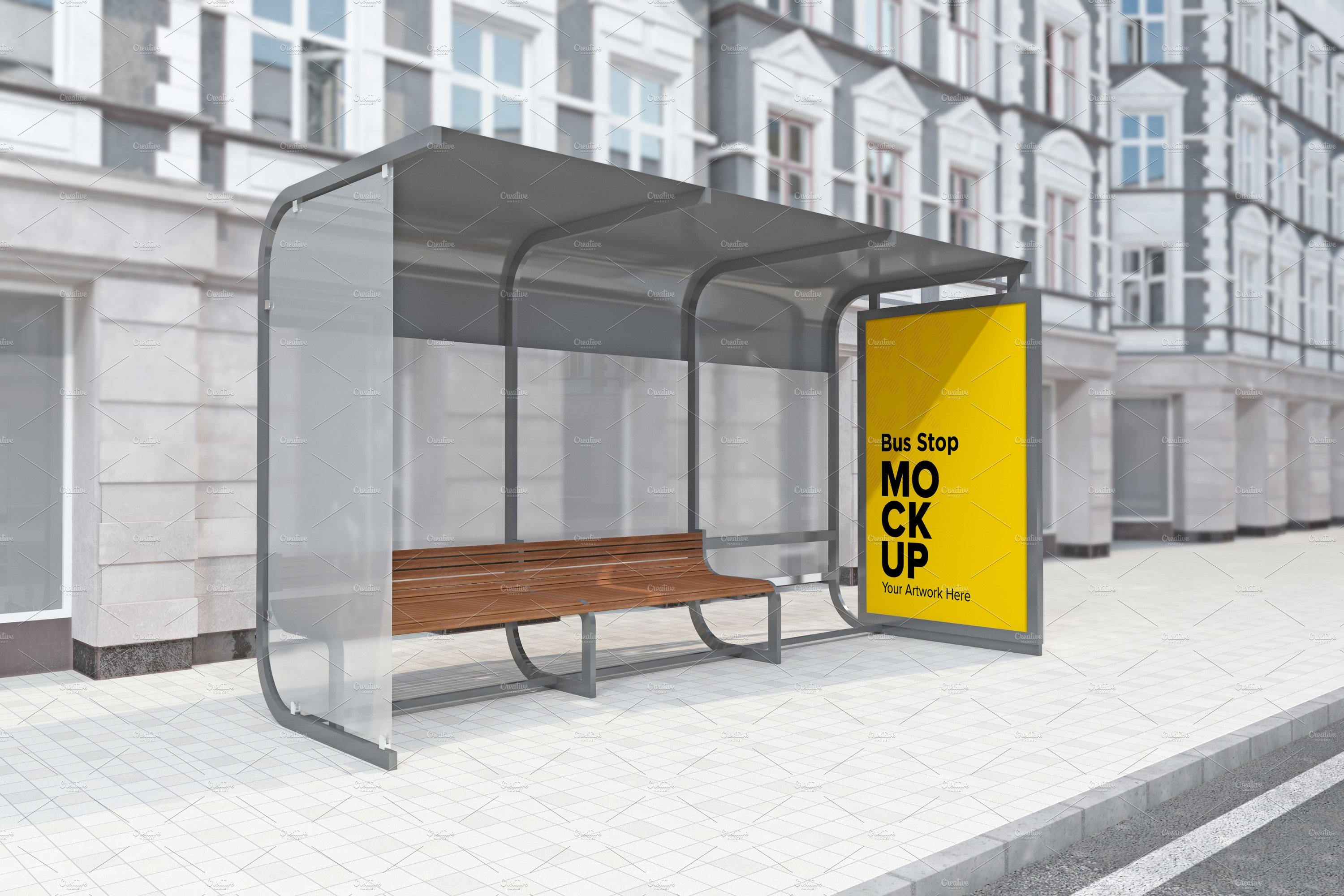 City Bus Shelter Sign mockup cover image.