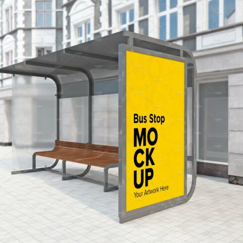 City Bus Shelter Sign mockup cover image.