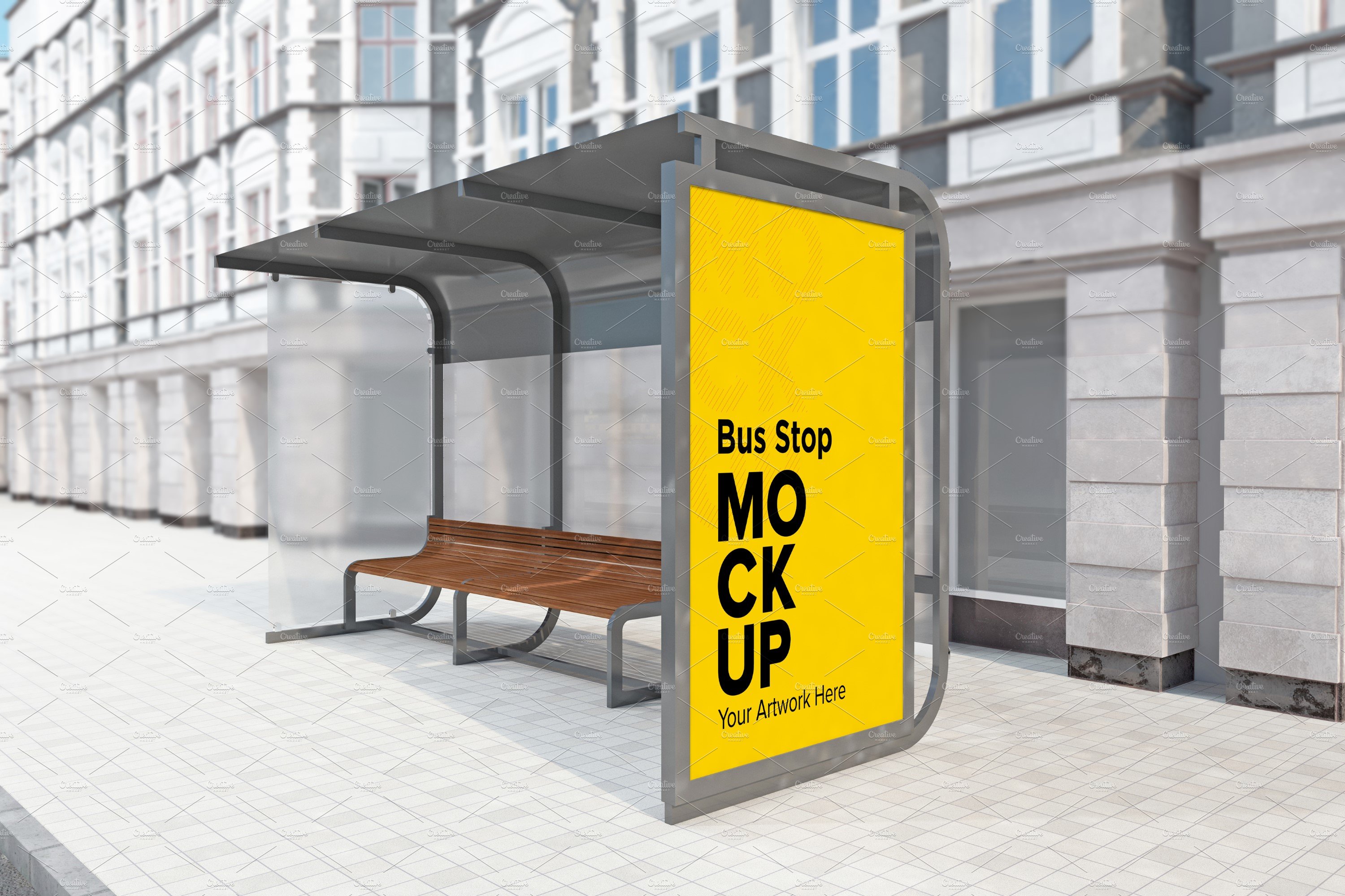 City Bus Shelter Sign mockup cover image.