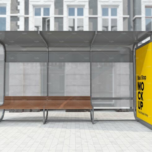 City Bus Shelter Sign mockup cover image.