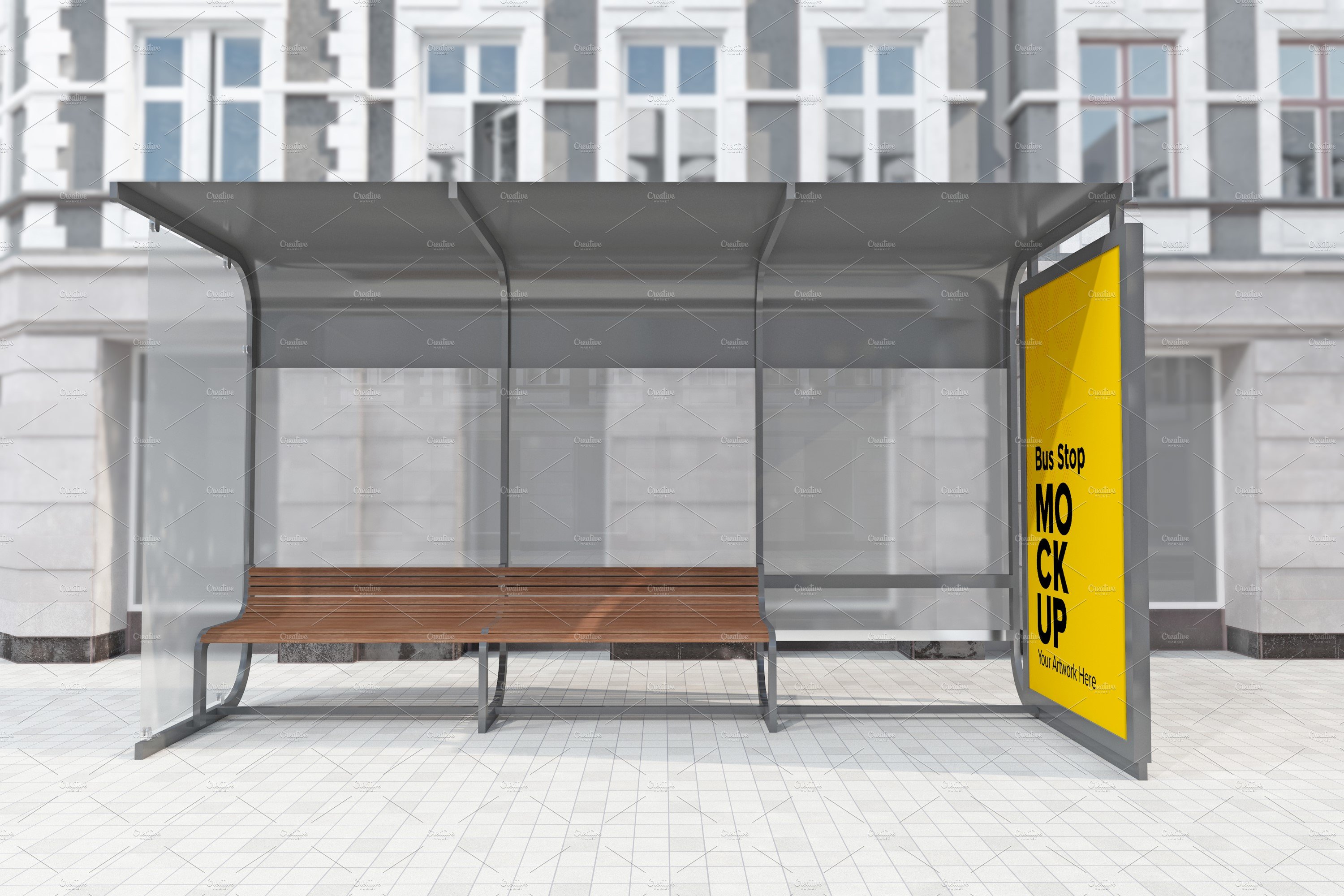 City Bus Shelter Sign mockup cover image.