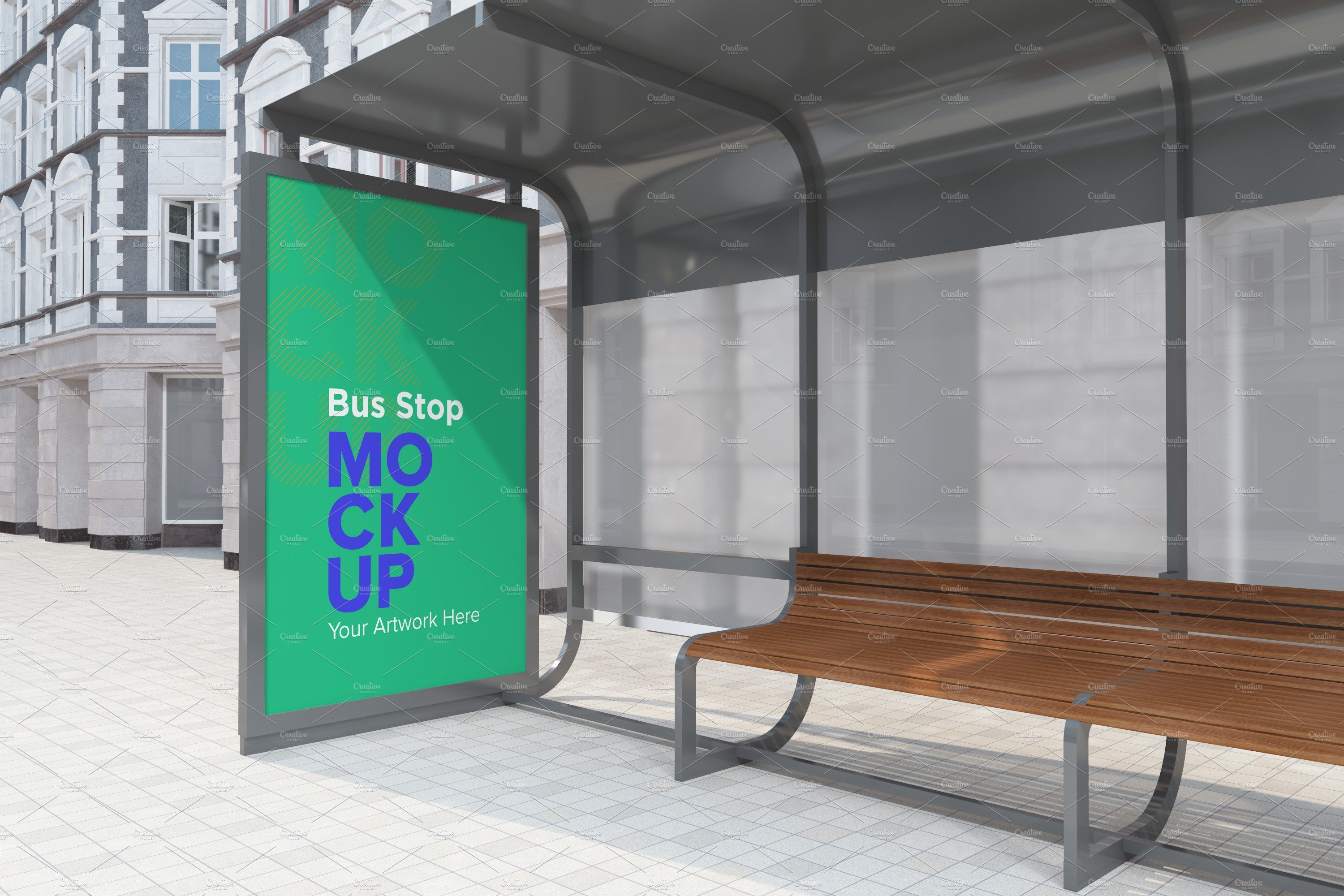 Evening View Bus Stop Signage Mockup cover image.