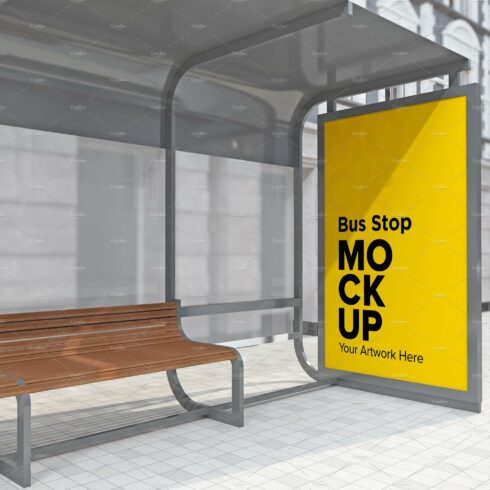 City Bus Shelter Sign mockup cover image.