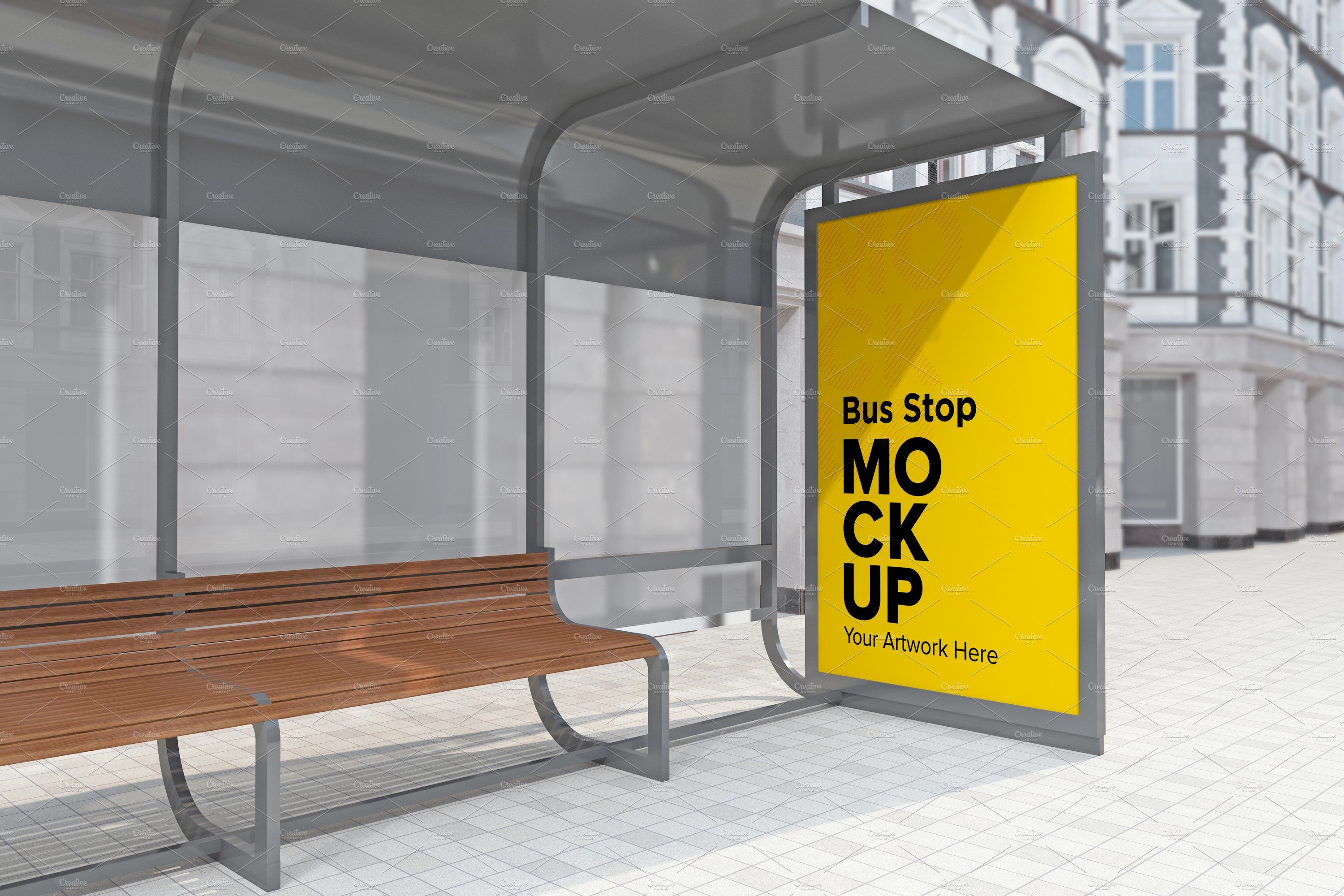 City Bus Shelter Sign mockup cover image.