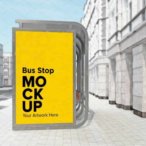 City Bus Shelter Sign mockup cover image.