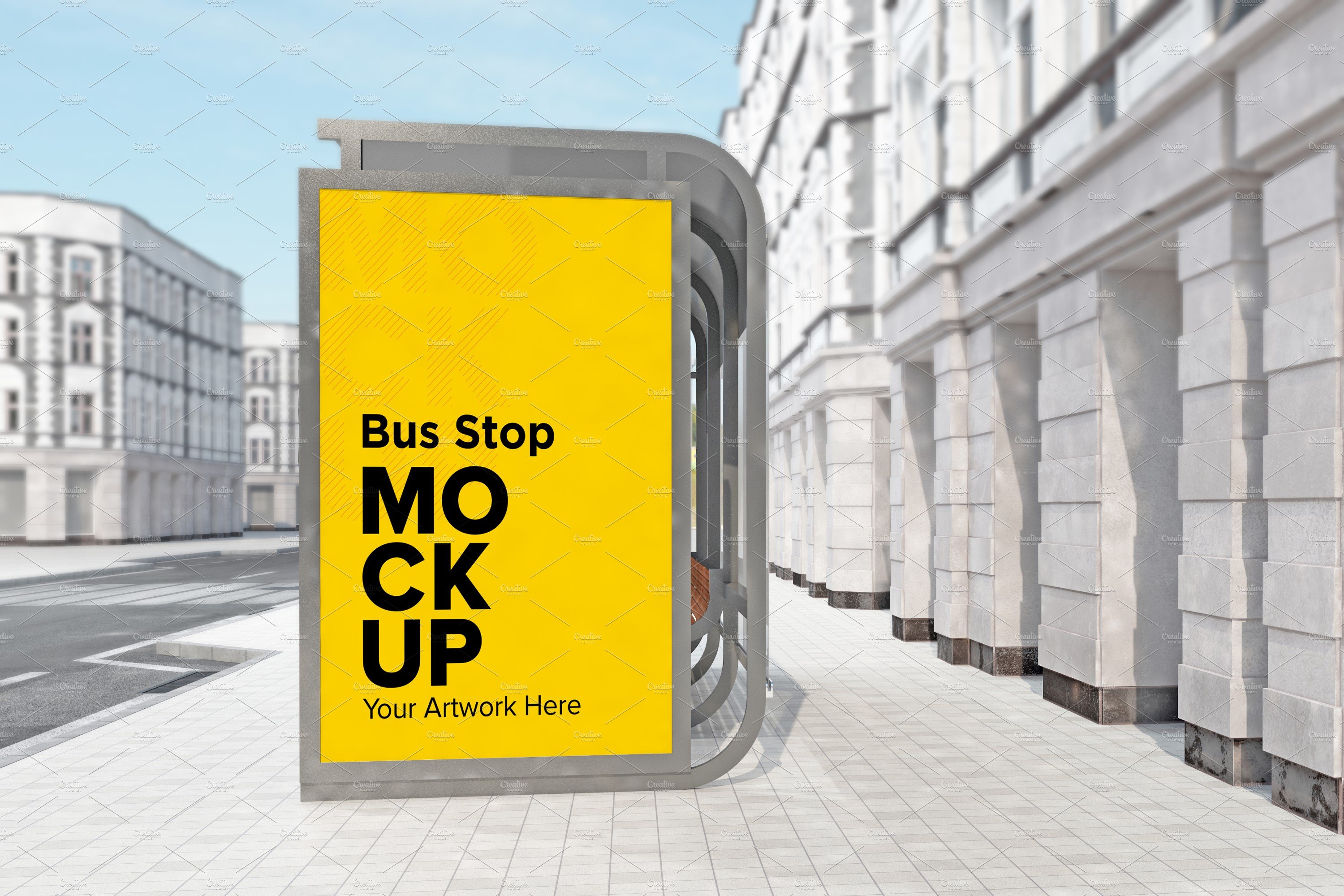 City Bus Shelter Sign mockup cover image.