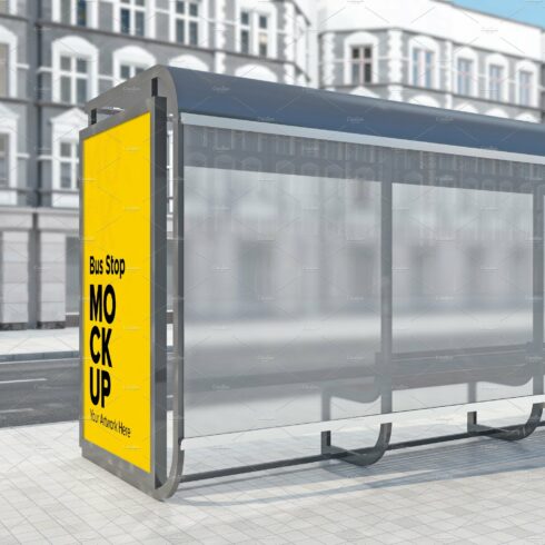 City Bus Shelter Sign mockup cover image.