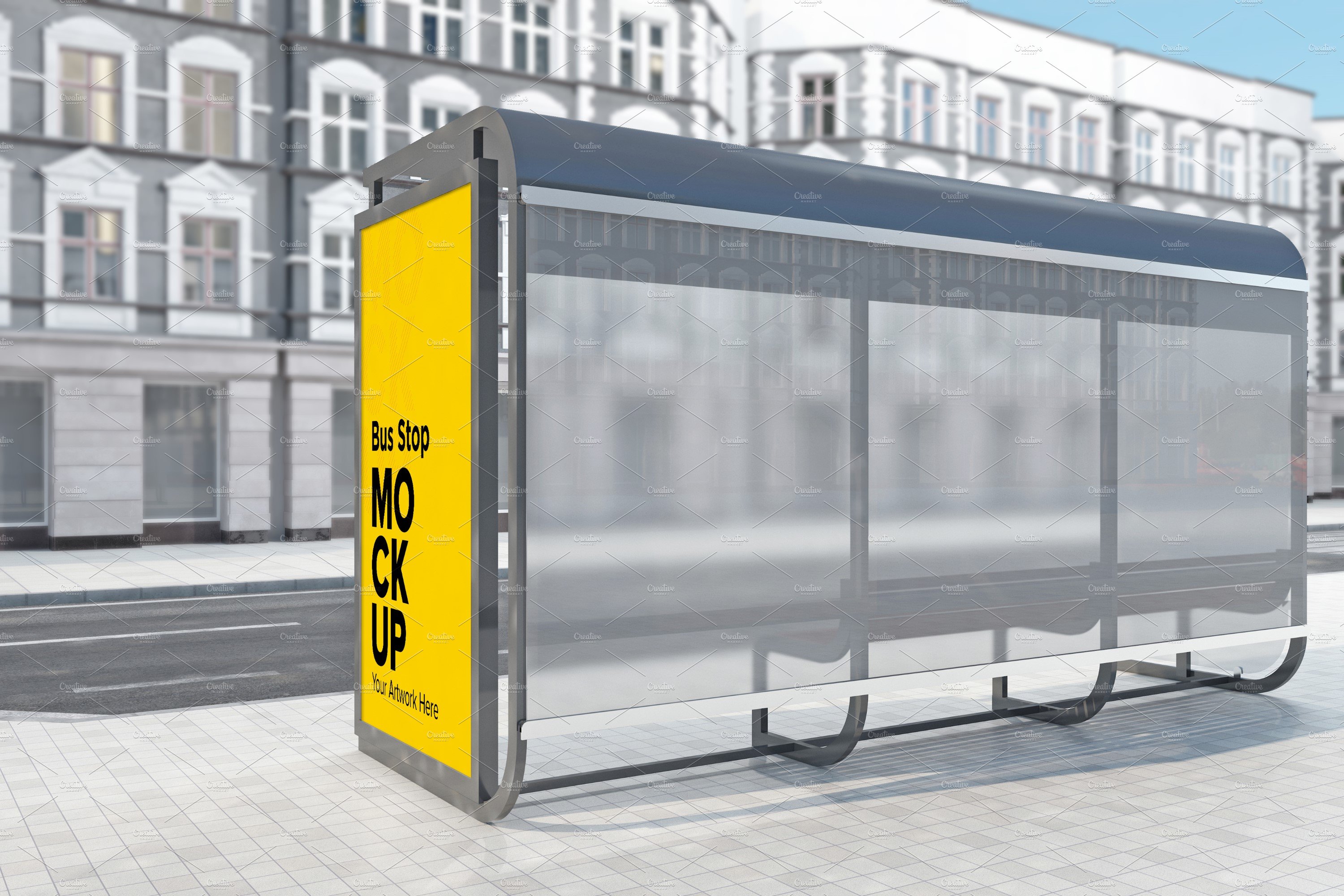 City Bus Shelter Sign mockup cover image.